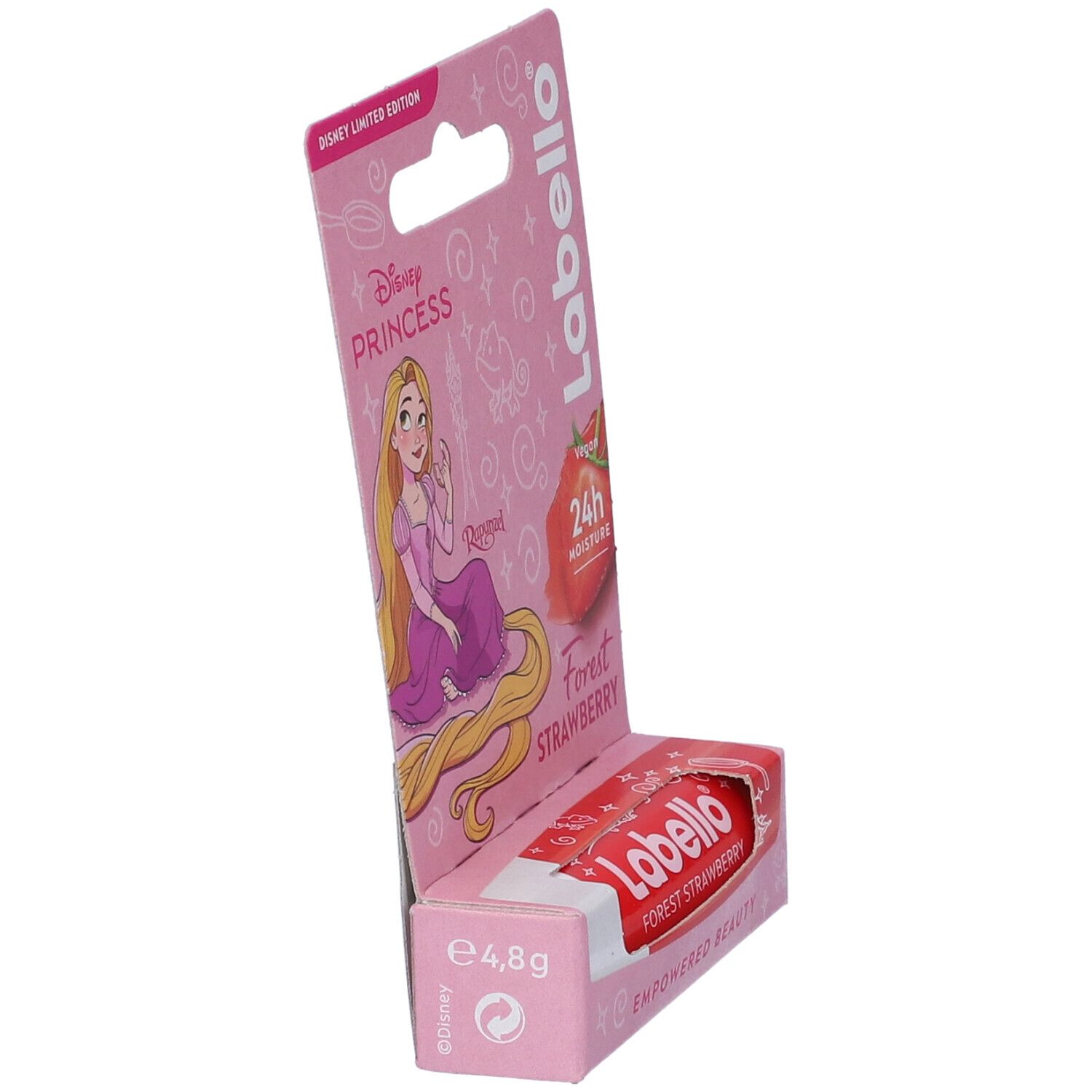 Stick labbra Labello in confezione rosa. Disney Princess Rapunzel. Aroma fragola. 4,8g.