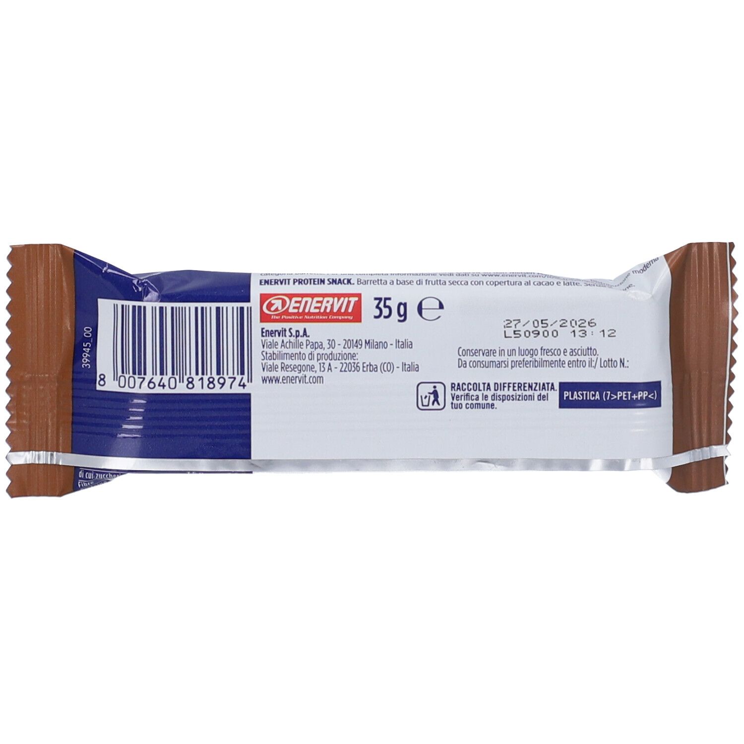 Retro della confezione Protein Snack Keto. Contiene informazioni su ingredienti, peso, durata e produttore.