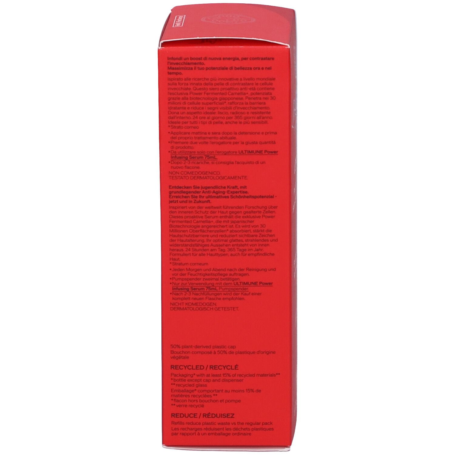 Scatola rossa. Testo multilingue. Scritta: SHISEIDO ULTIMUNE.