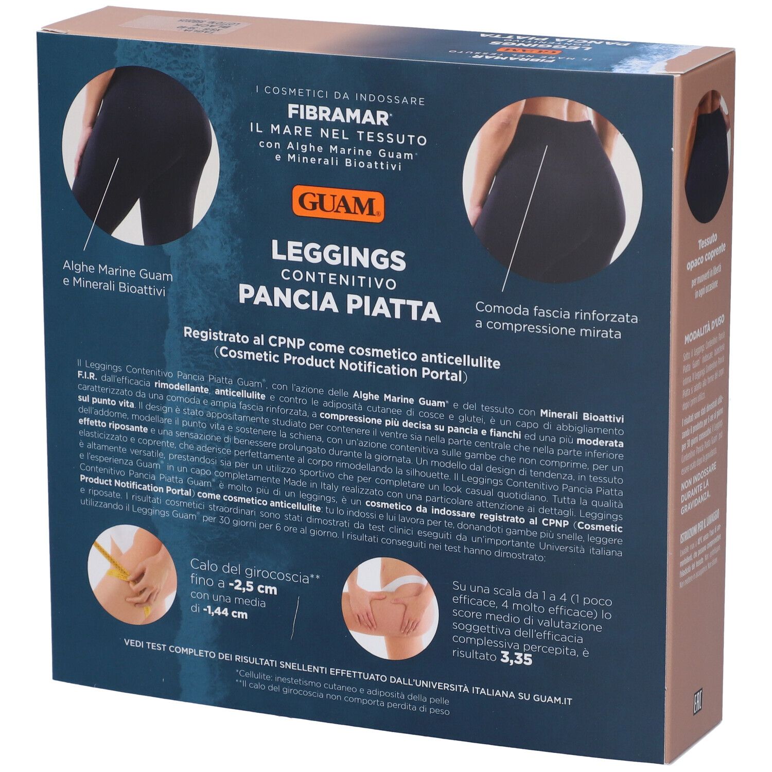 Confezione GUAM Leggings Contenitivo Pancia Piatta. Dettagli e testo. Informazioni sul prodotto in italiano.