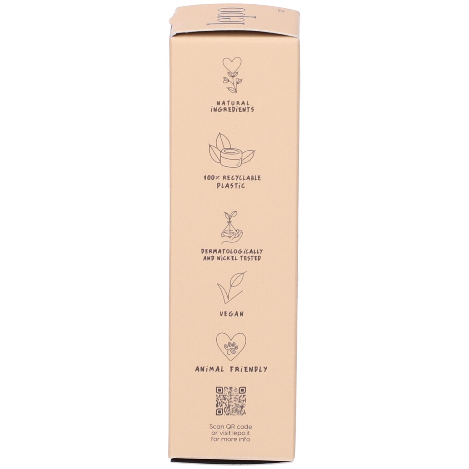 Confezione LEPO Cream to Silk Foundation. Retro con descrizione del prodotto in più lingue.