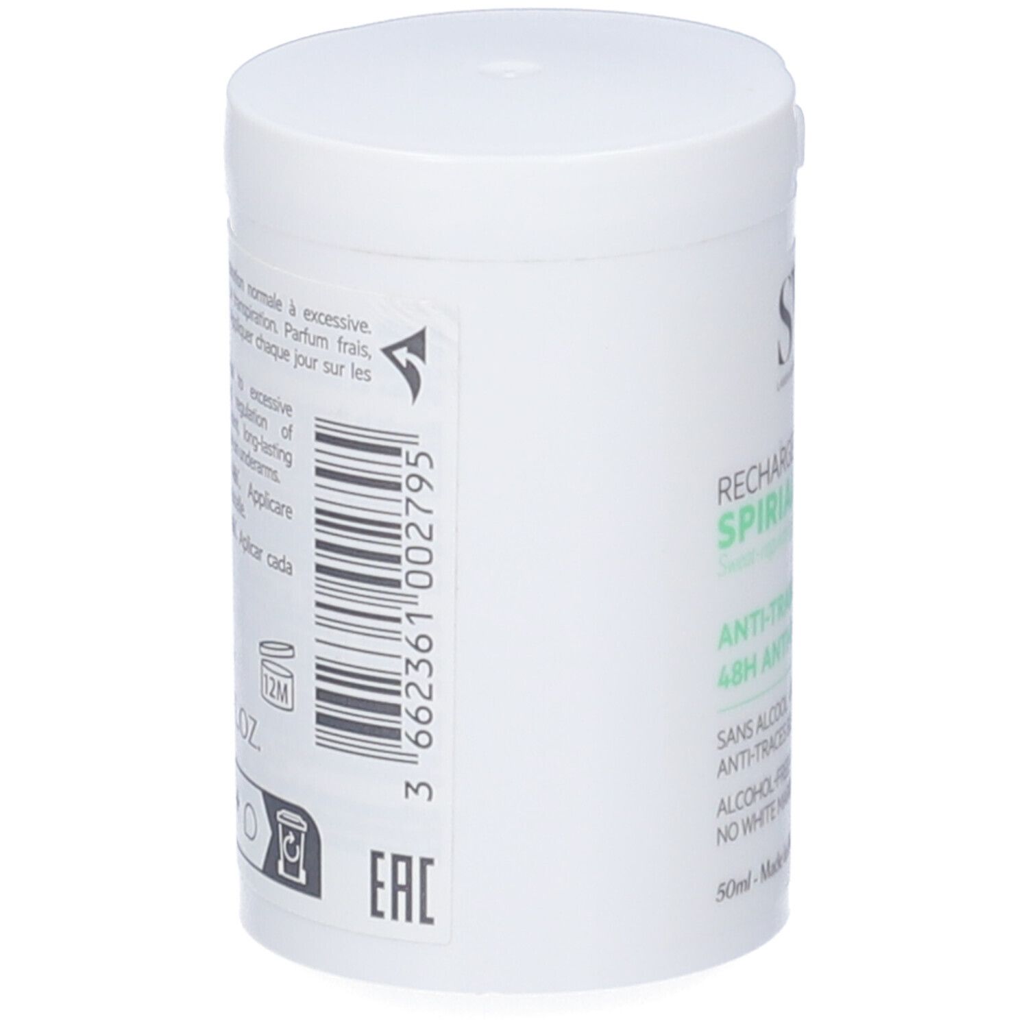Contenitore roll-on bianco con logo SVR e nome del prodotto. Anti-traspirante 48h. Senza alcool, pelli sensibili.