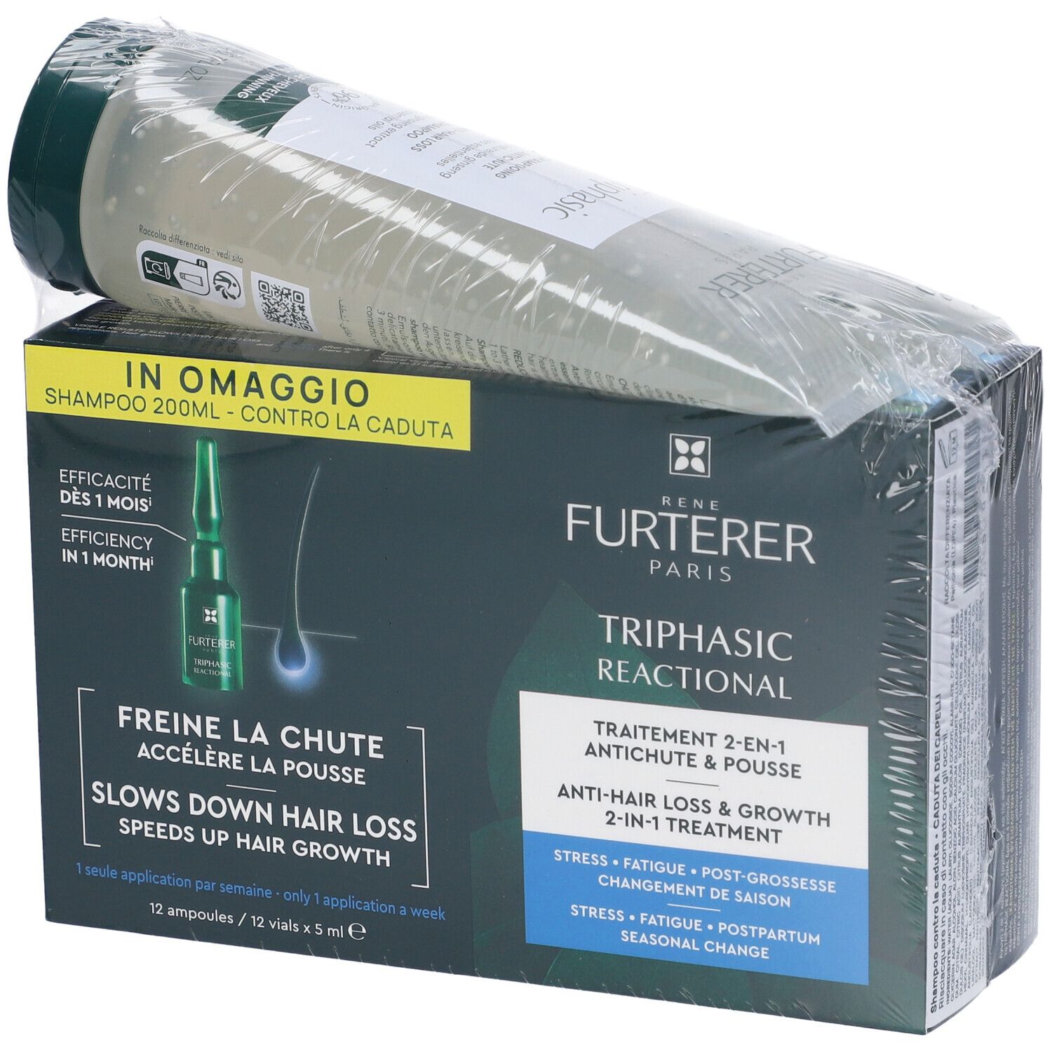 Rene Furterer Paris Triphasic Reactional Ampolle + Shampoo Anticaduta Omaggio