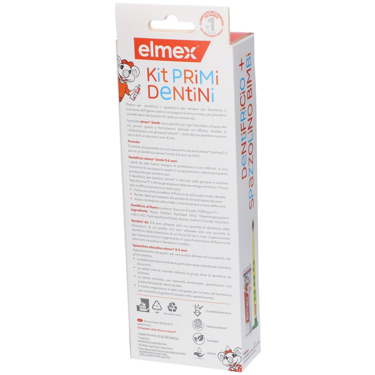 Retro Elmex Kit Primi Dentini: informazioni su dentifricio e spazzolino per bimbi 0-36 mesi.