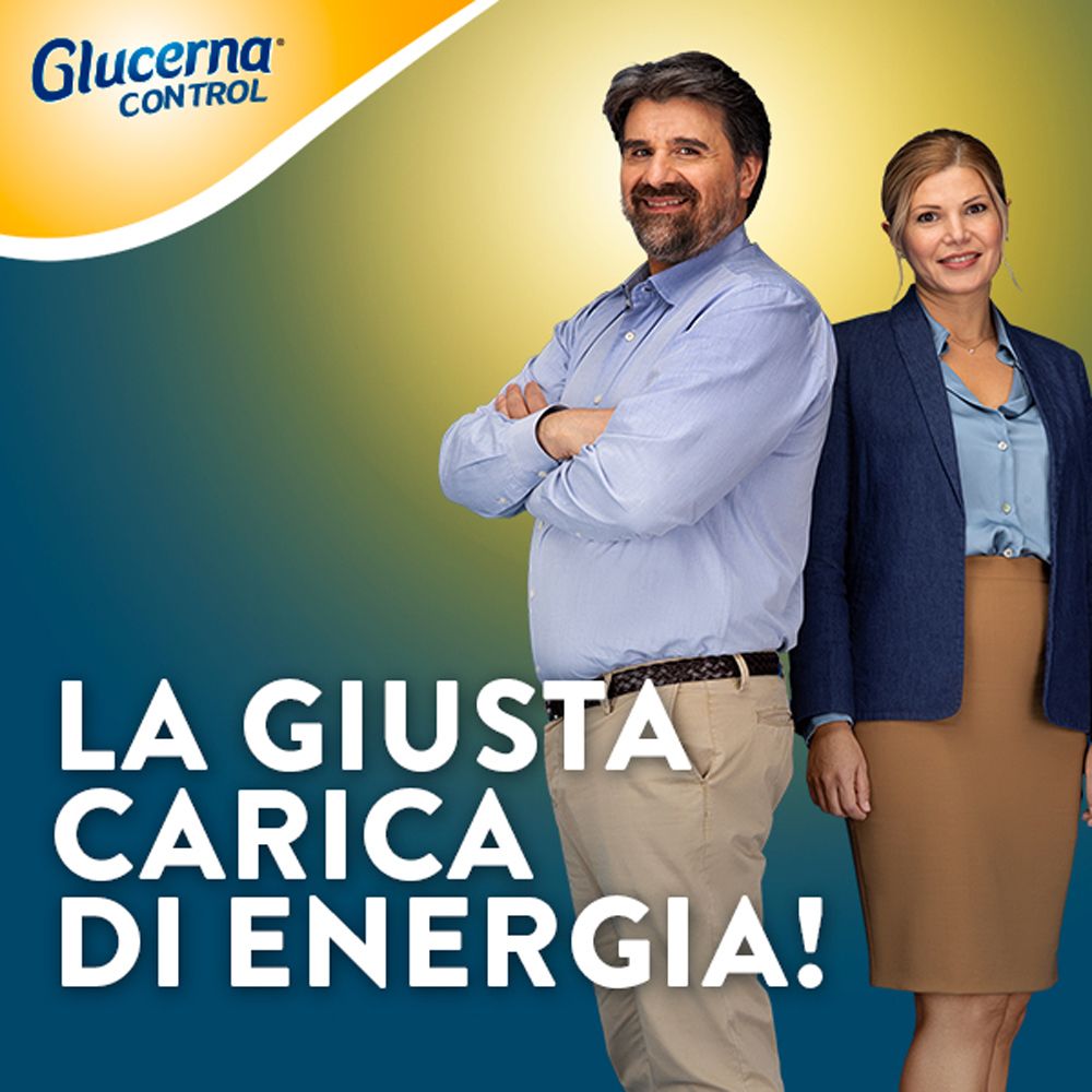 Uomo e donna in piedi. Testo: La giusta carica di energia!
