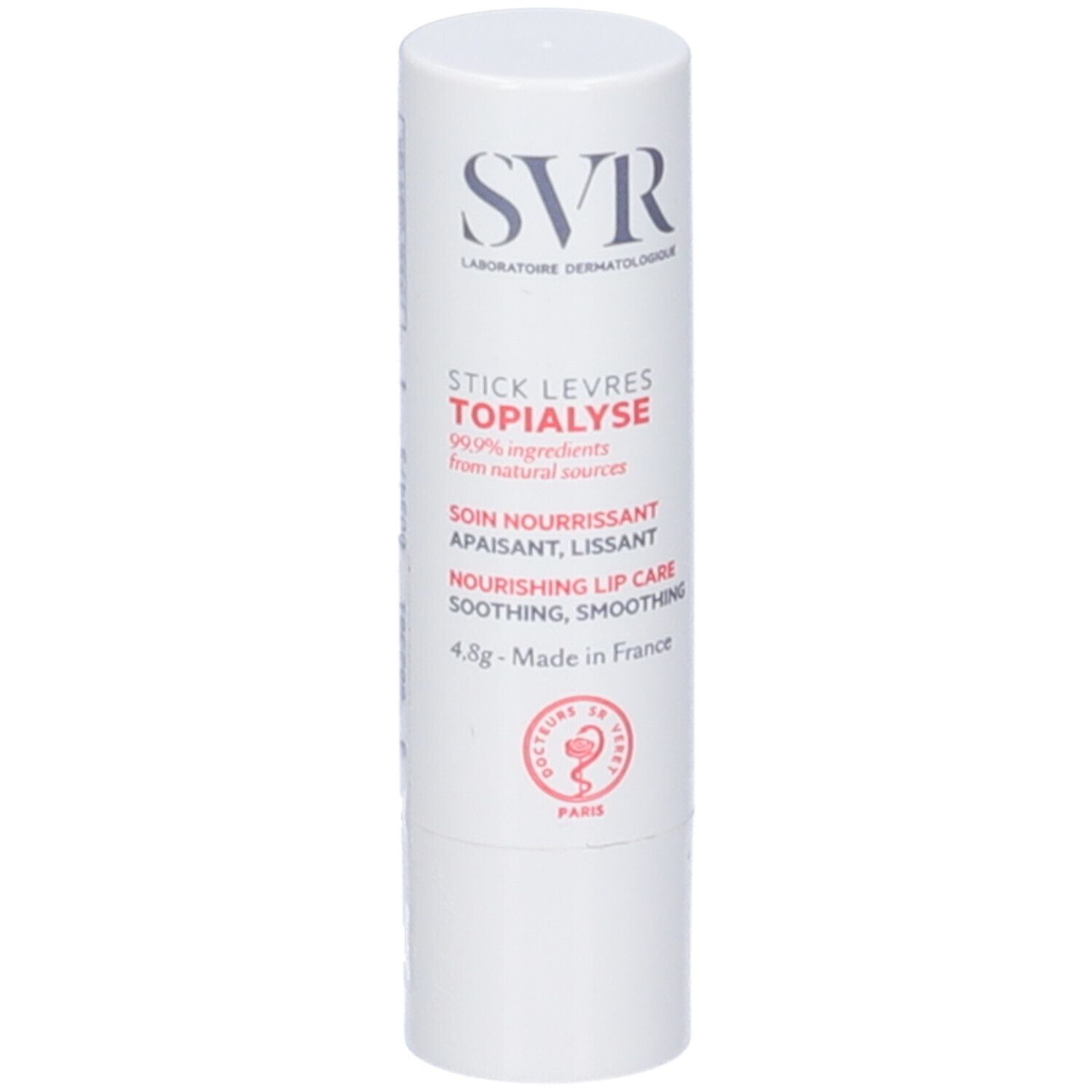 Stick labbra bianco SVR Topialyse. 99% ingredienti naturali. Cura nutriente, lenitiva, levigante. Made in France.
