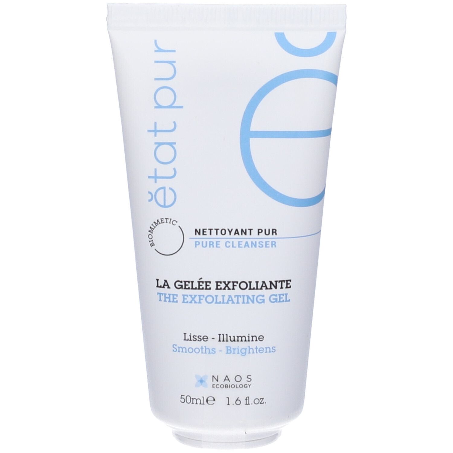 Tubo bianco con logo Etat Pur blu e testo. Visibili "La Gelée Exfoliante" e "The Exfoliating Gel".