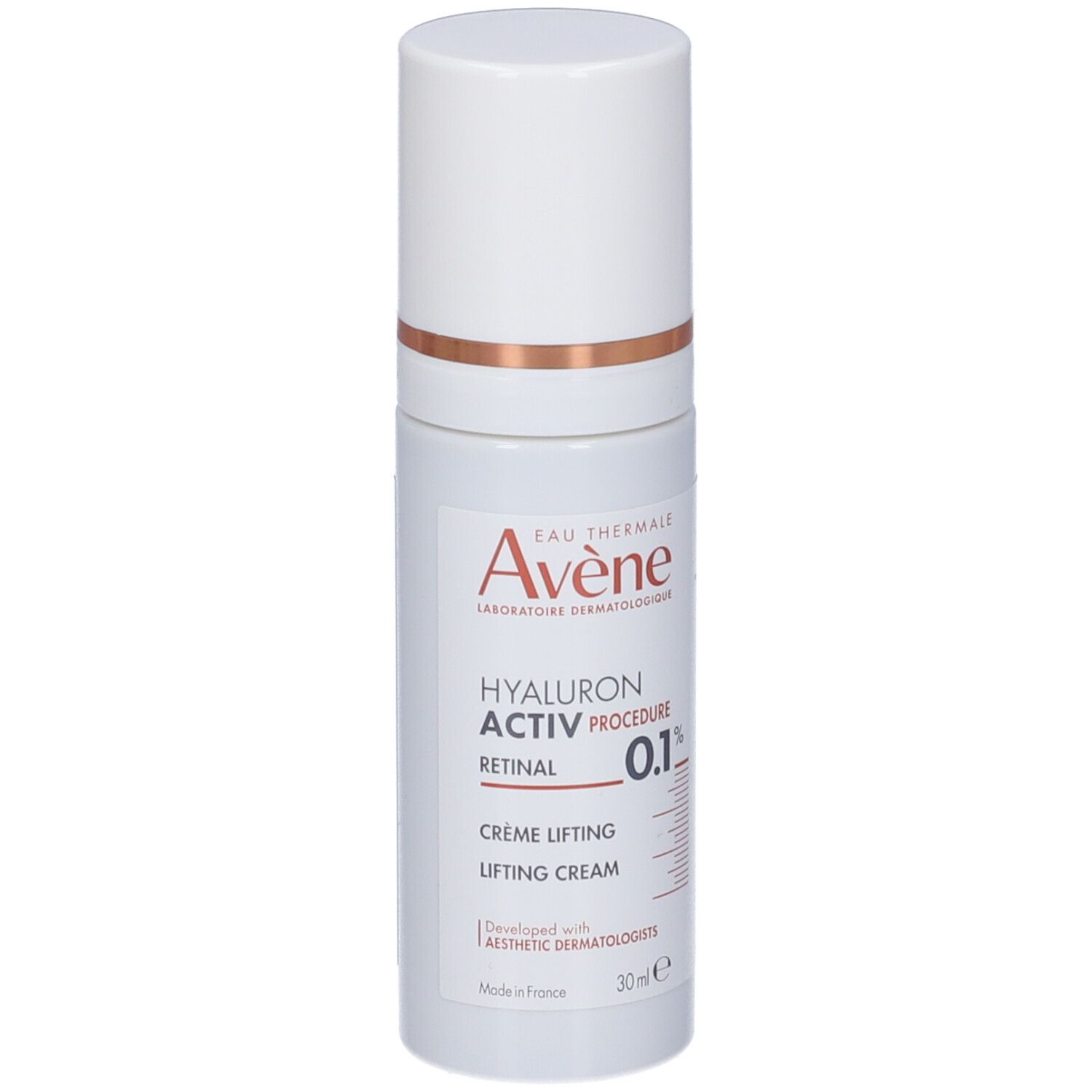 Flacone e confezione. Marca: Eau Thermale Avène. Prodotto: HYALURON ACTIV PROCEDURE Retinal 0.1% Crema.