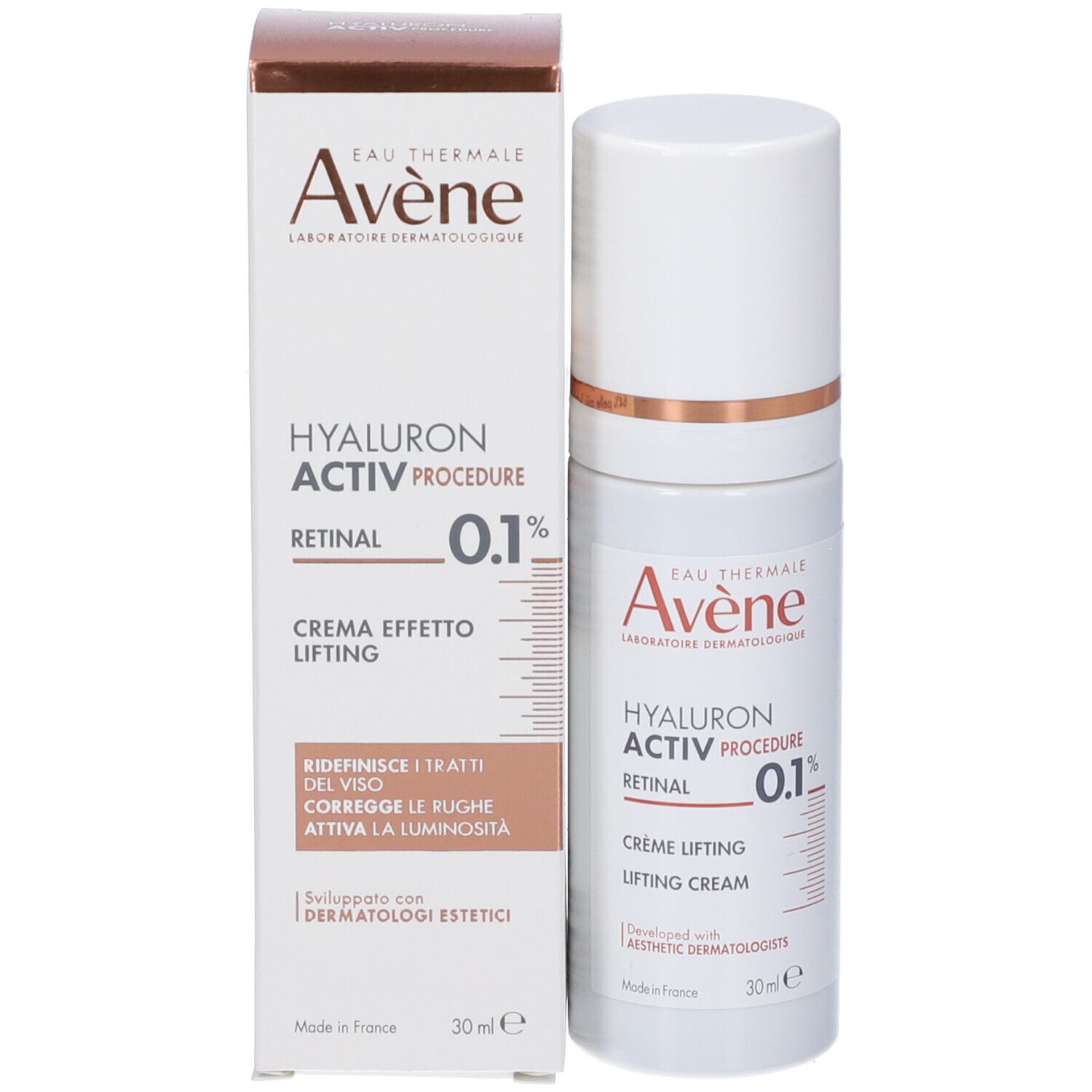 Confezione. Marca: Eau Thermale Avène. Prodotto: HYALURON ACTIV PROCEDURE Retinal 0.1% Crema.