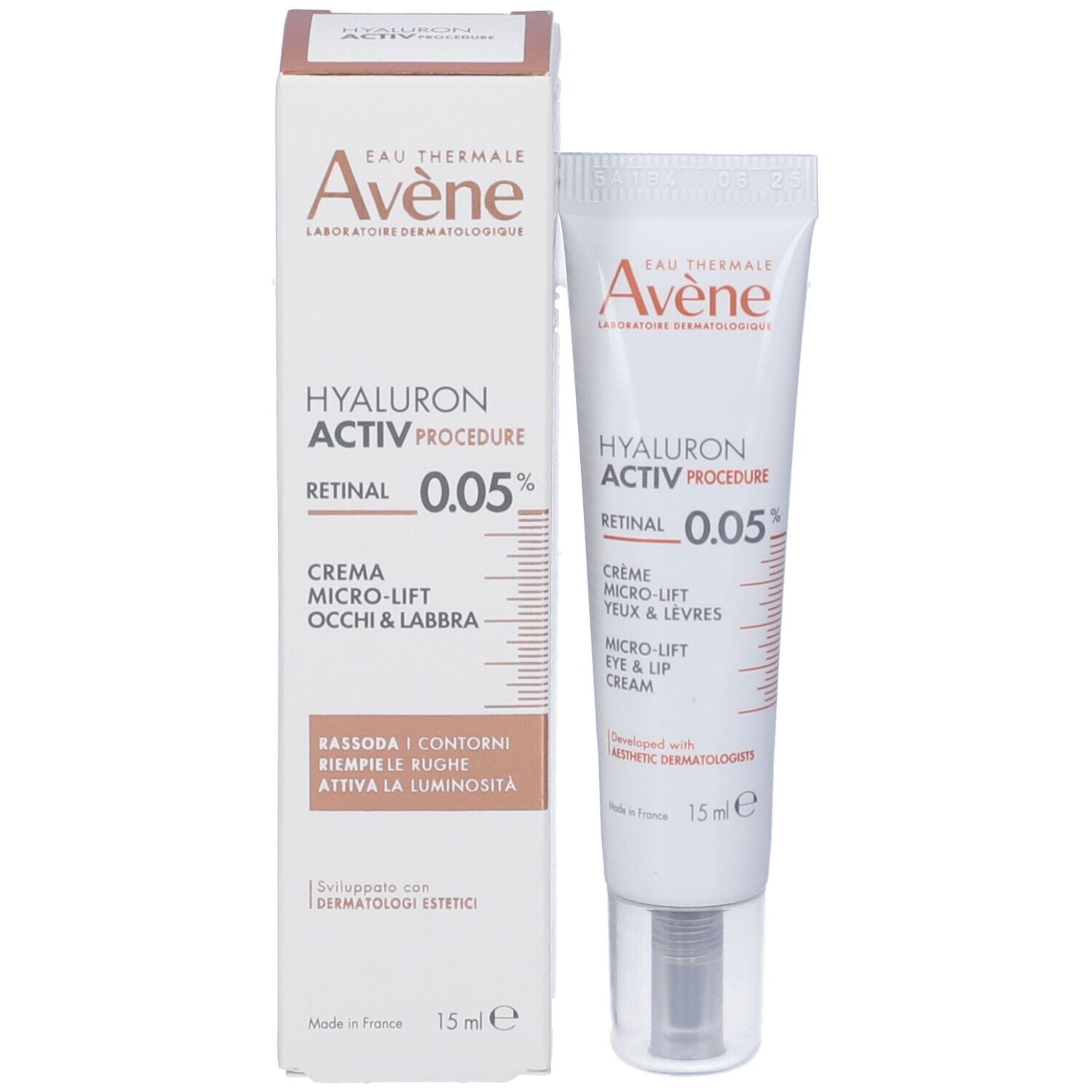 Prodotto e confezione. Avène. HYALURON ACTIV PROCEDURE Crema occhi & labbra. 15 ml.