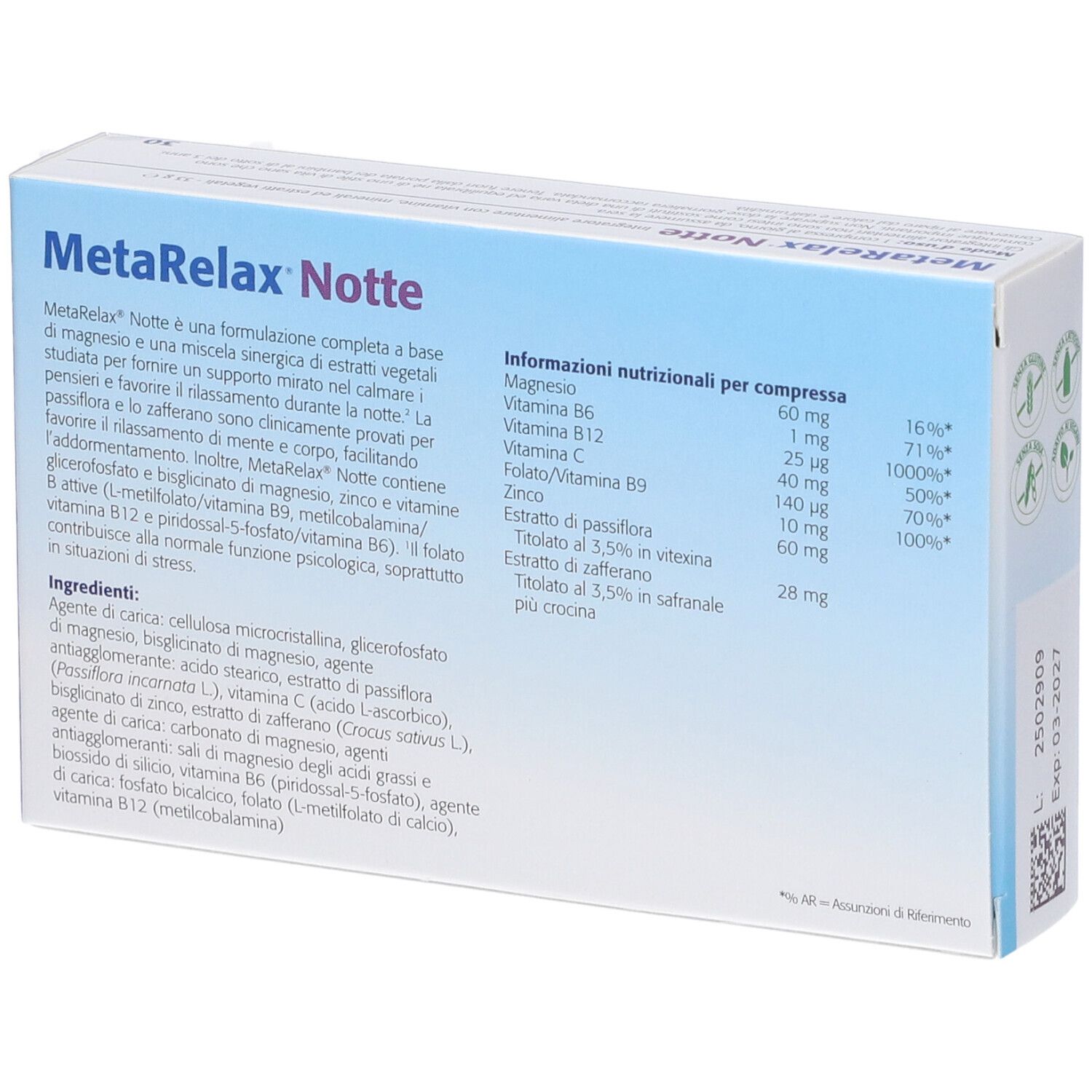 Metagenics MetaRelax Notte 30 Compresse