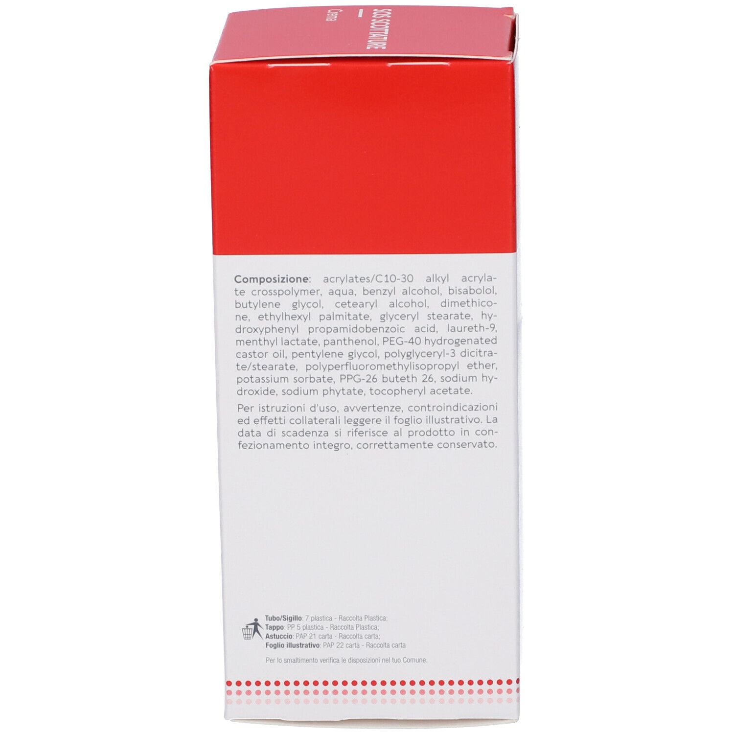 Retro della scatola. Ingredienti: Acrylates, Aqua, Alcool benzilico, etc. Scadenza.