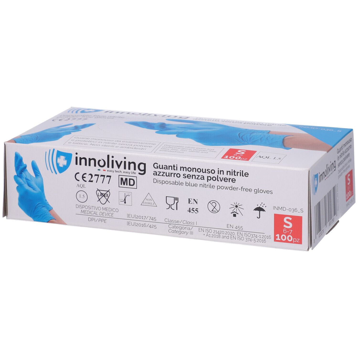 Innoliving Guanti Monouso in Nitrile Azzurro Senza Polvere Taglia S