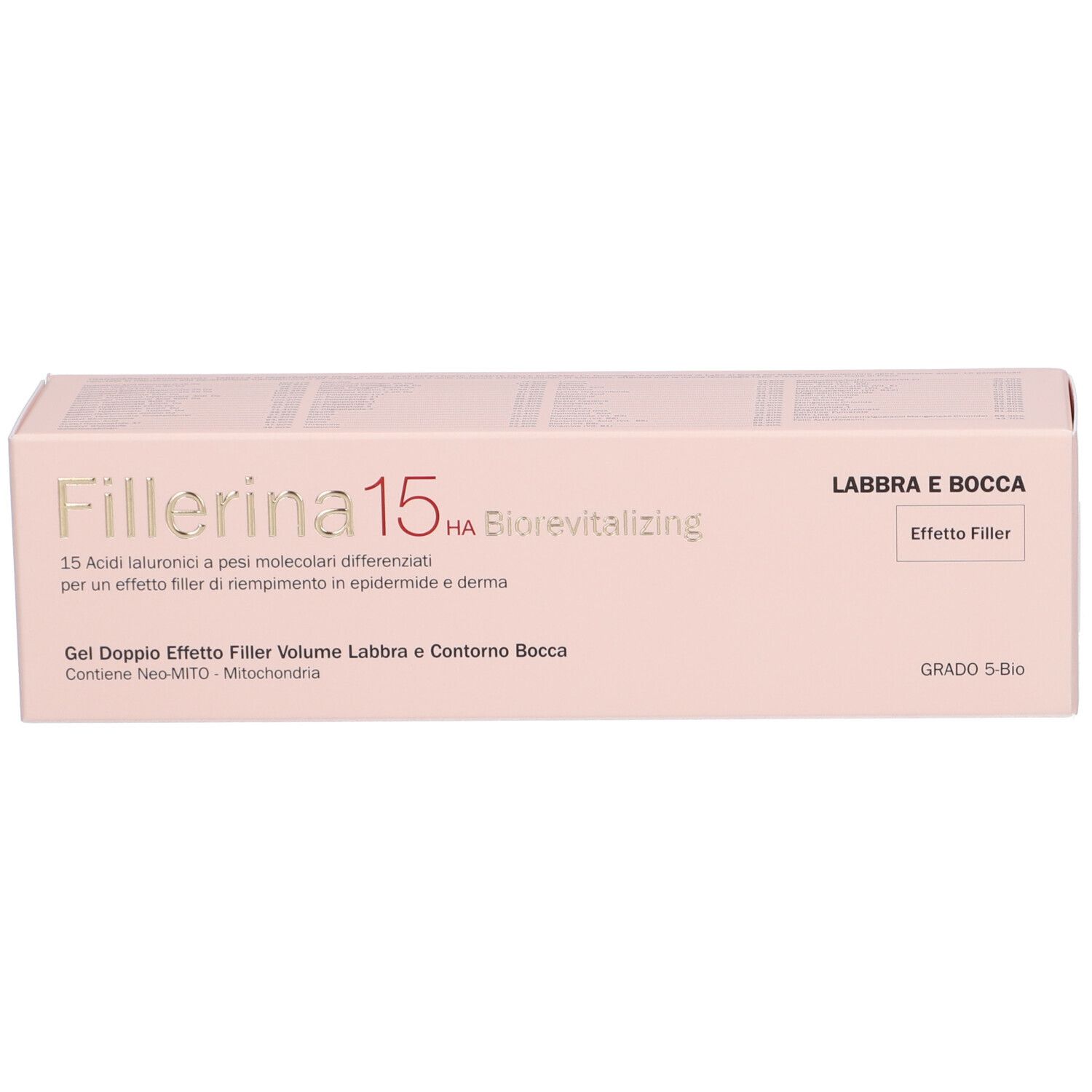 Scatola rosa. Scritta: Fillerina 15 HA Biorevitalizing.