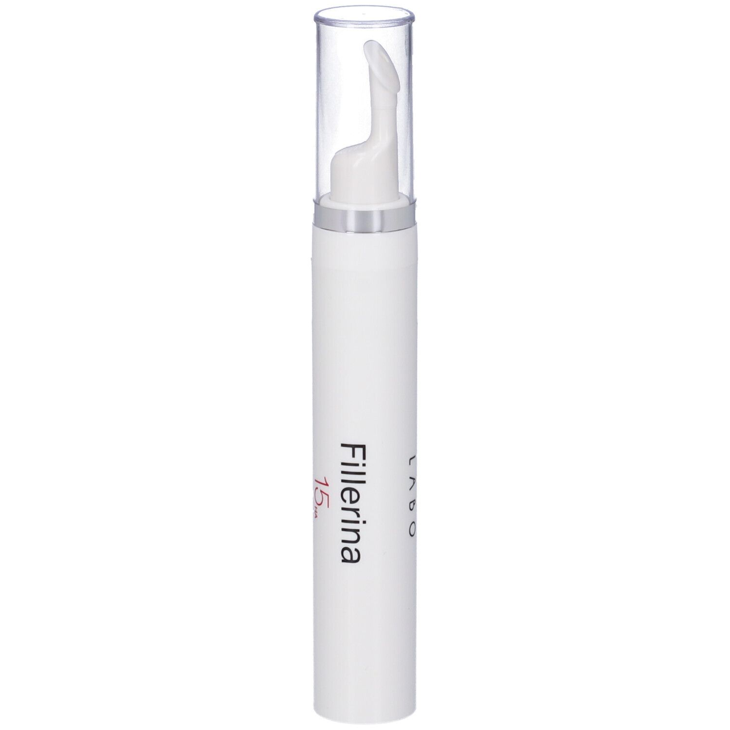 Penna bianca con tappo trasparente. Scritta: Fillerina 15 HA.