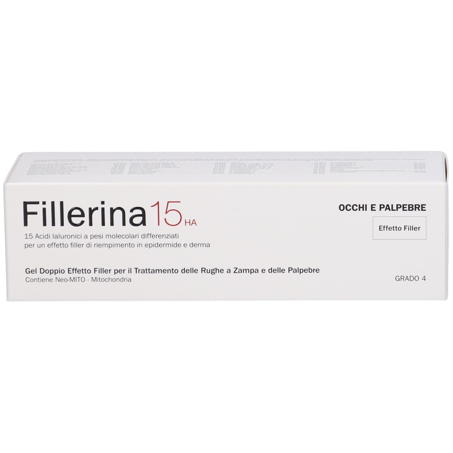 Confezione. Scritta: Fillerina 15 HA, Occhi E Palpebre, Grado 4.