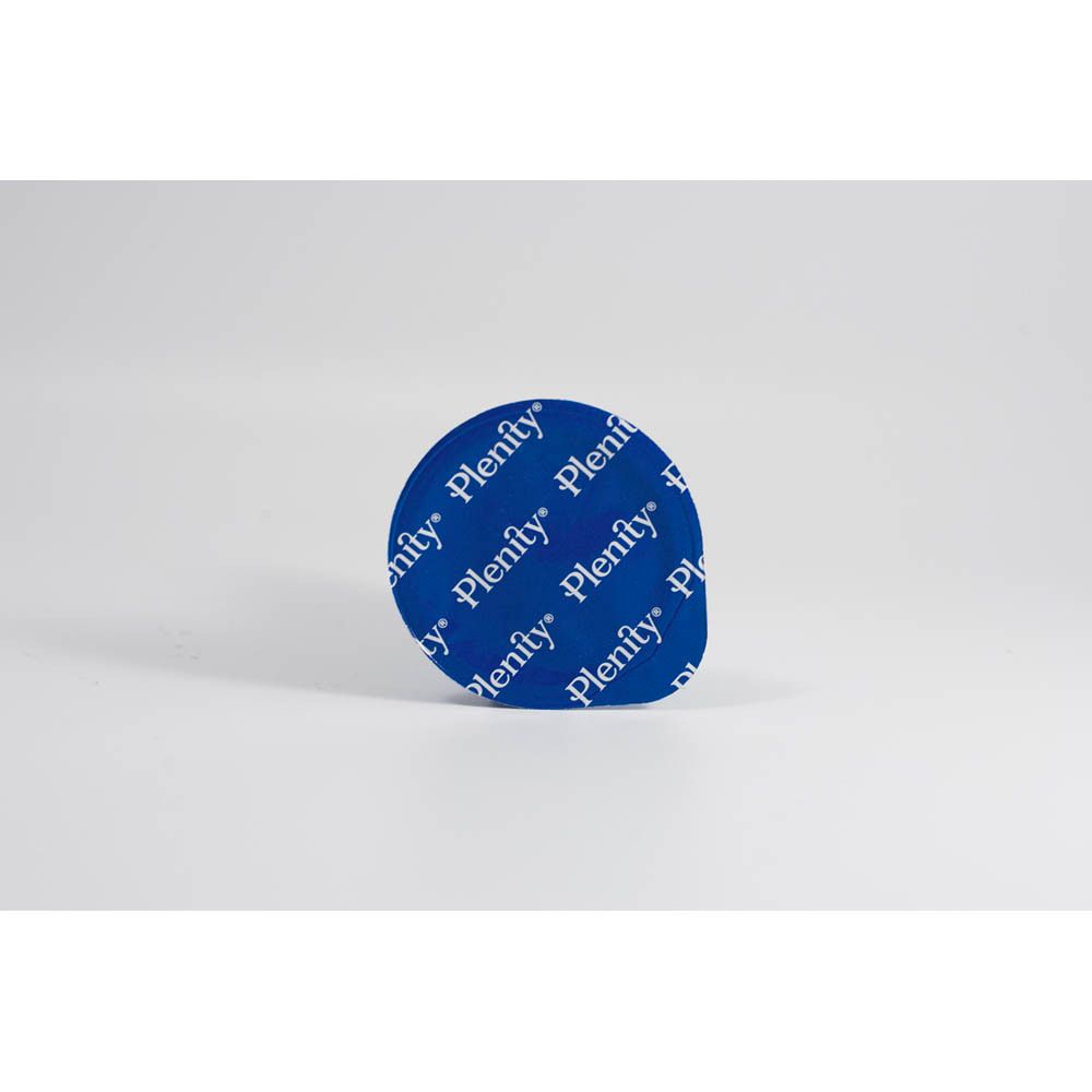 Sigillo rotondo blu con logo Plenity e testo in bianco.