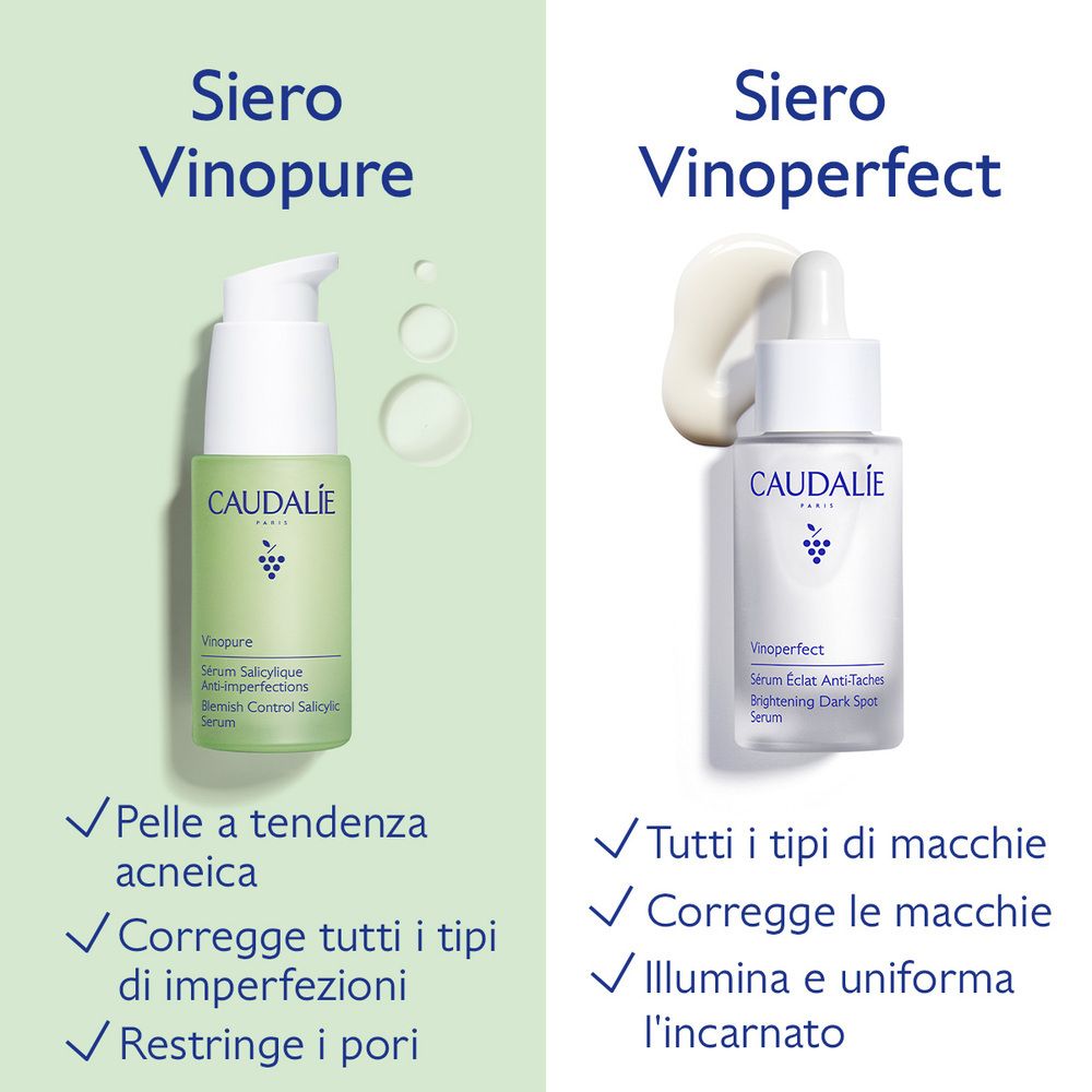 Confronto tra sieri Vinopure e Vinoperfect. Testo in italiano.