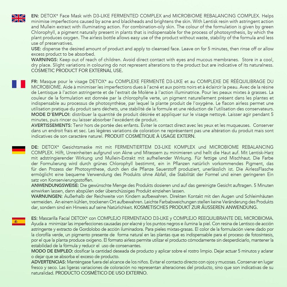 Informazioni sul prodotto multilingue per la "Colours Of Life Organic Jelly Green Mask".