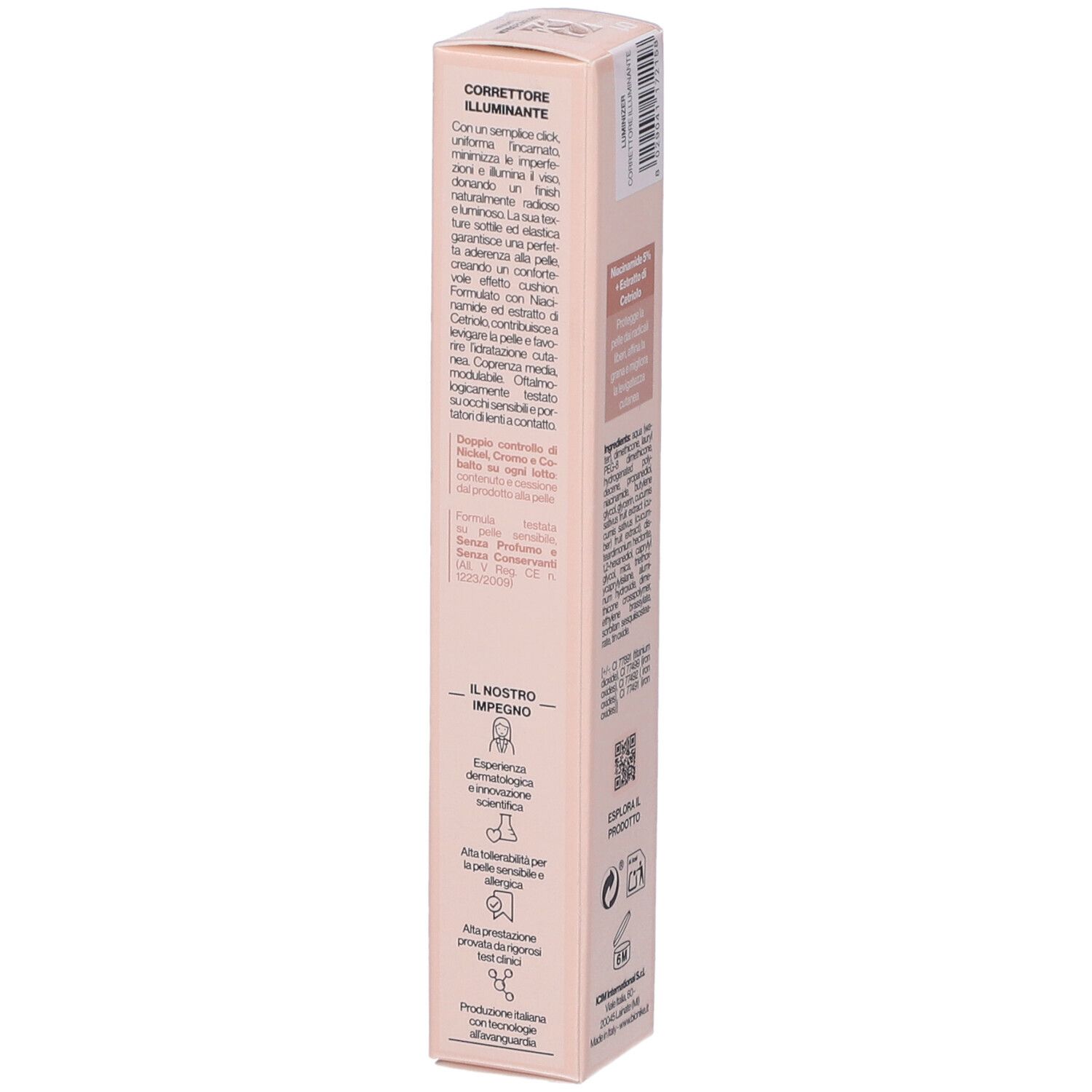 Confezione Bionike Defence Color Luminizer. Testo: Illuminating Concealer. Descrizione del prodotto. Dermatologicamente testato. Per pelli sensibili.