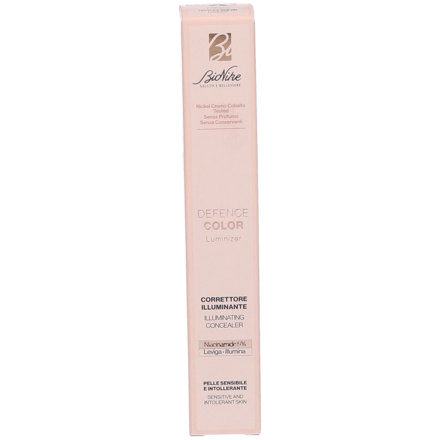Bionike Defence Color Luminizer Correttore Illuminante N02 Medium. Confezione rosa. Testo: Defence Color, Illuminating Concealer.