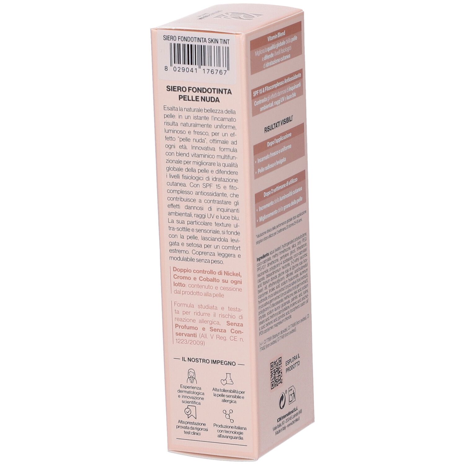 Bionike Defence Color Skin Tint Fondotinta Pelle Nuda N2,5 Almond. Confezione. Testo laterale. Informazioni e ingredienti del prodotto.