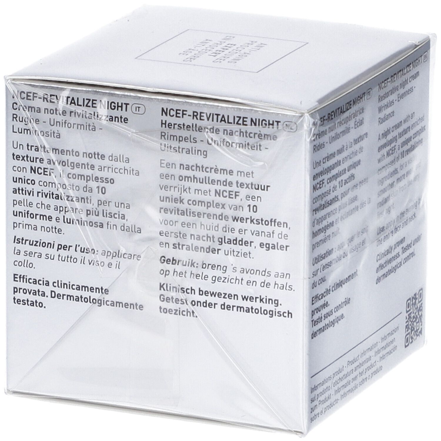 Confezione. Testo: NCEF-REVITALIZE NIGHT, crema notte rivitalizzante. Testo in italiano.