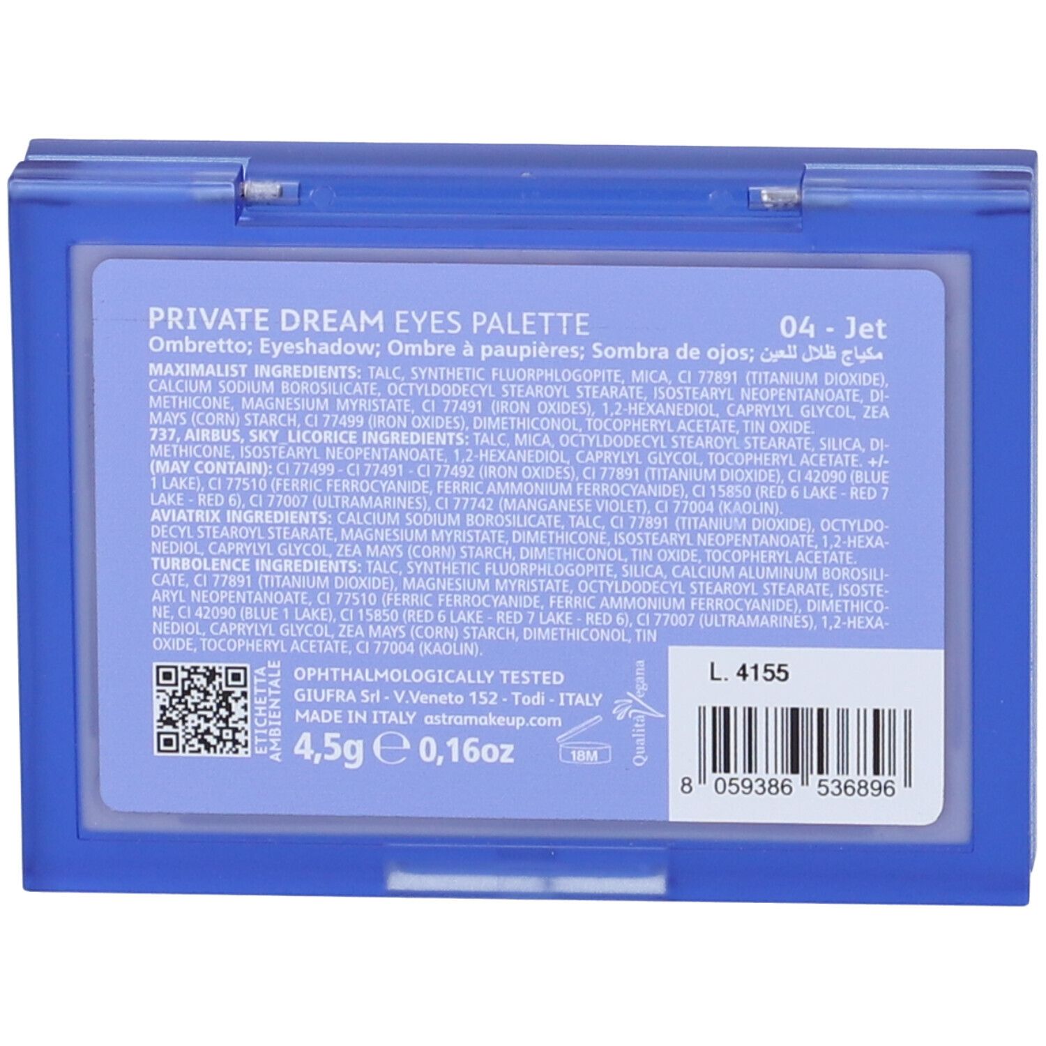 Astra Make-Up Private Dream Eyes Palette Tonalità 04 Jet