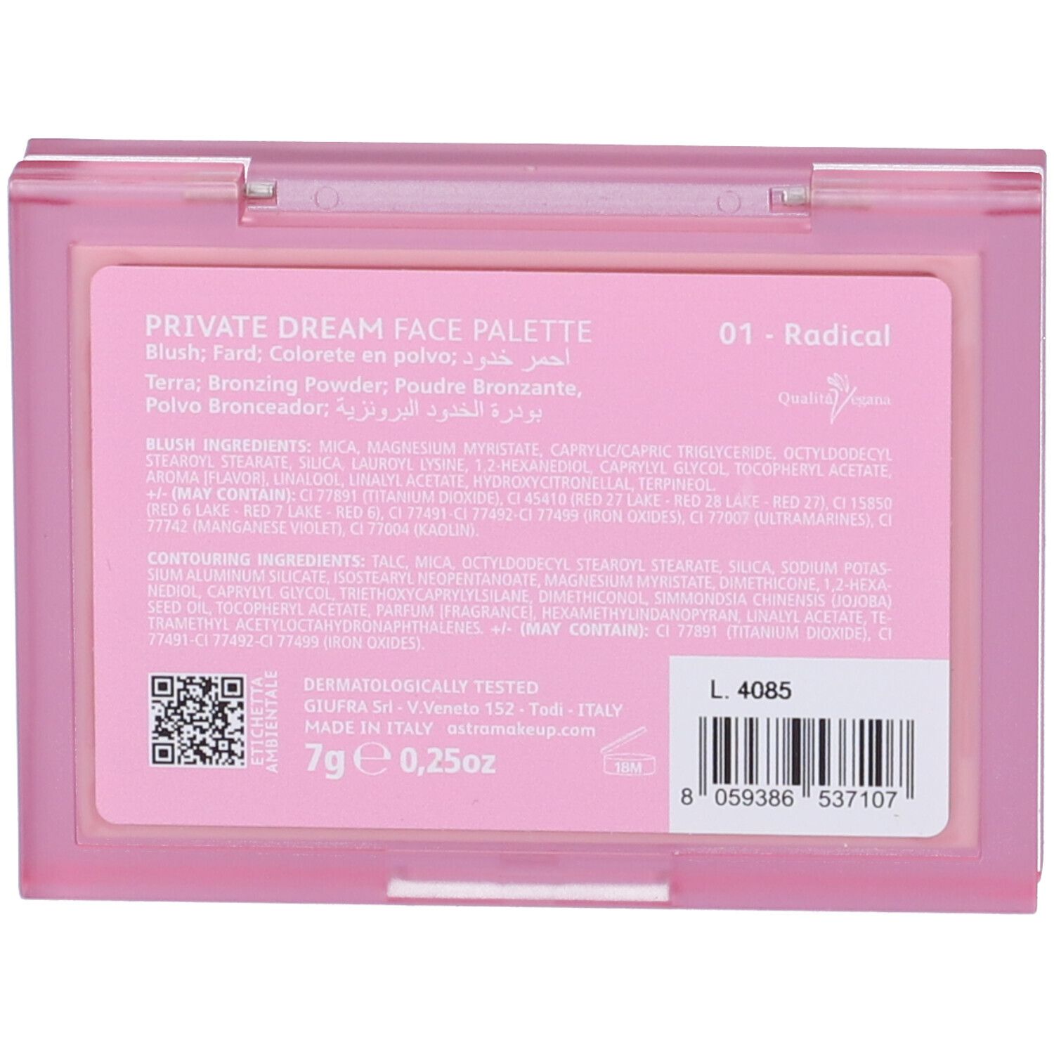 Astra Make-Up Private Dream Face Palette Blush + Bronzer Tonalità 01 Radical