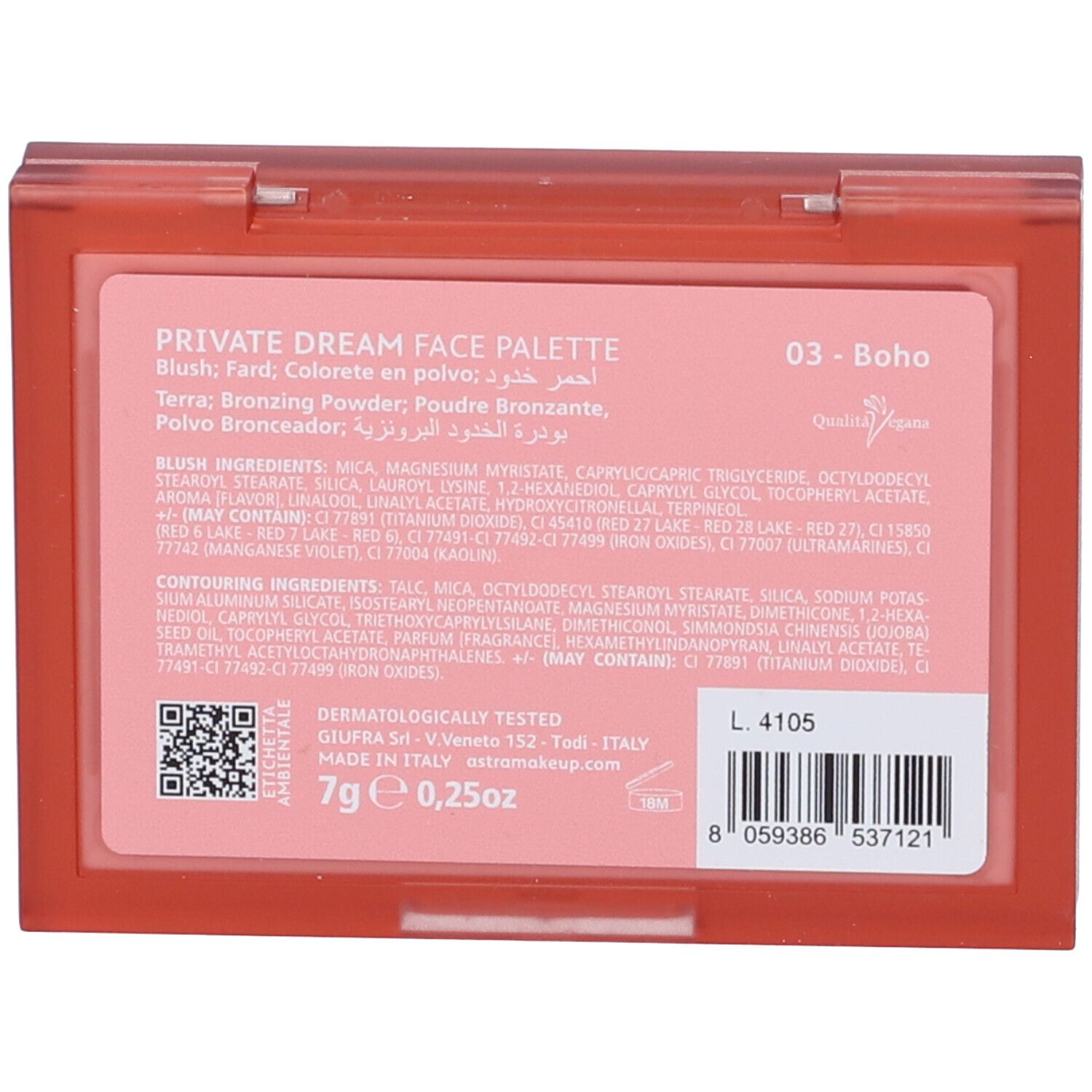 Astra Make-Up Private Dream Face Palette Blush + Bronzer Tonalità 03 Boho