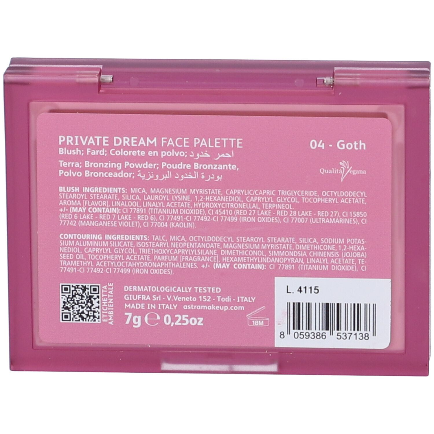 Astra Make-Up Private Dream Face Palette Blush + Bronzer Tonalità 04 Goth