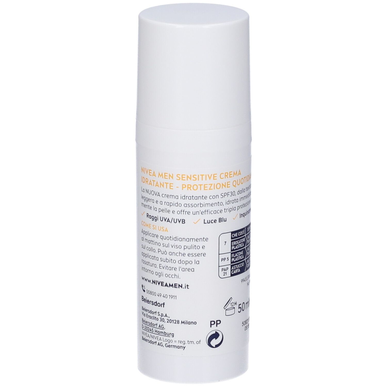 Nivea Men Sensitive Crema Viso Uomo Idratante Protezione Quotidiana SPF 30 50 ml per pelli sensibili