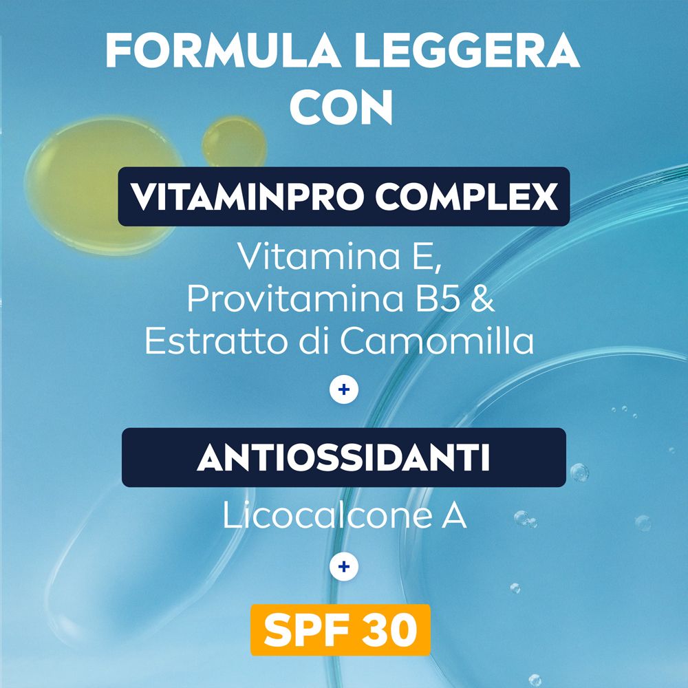 Formula con Vitaminpro Complex, antiossidanti e SPF 30. Per pelli sensibili.