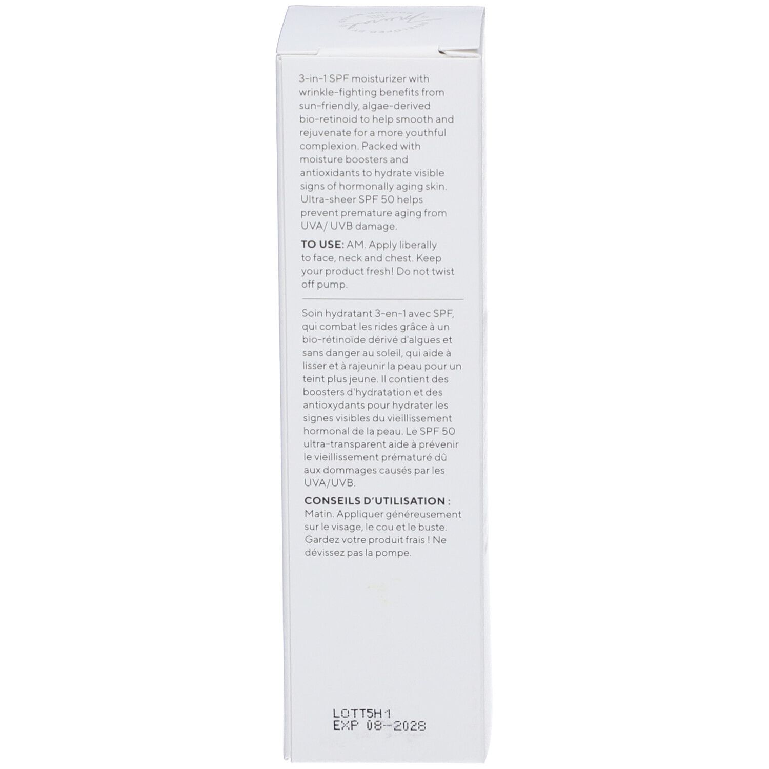 Lato della scatola bianca. Testo multilingue. Istruzioni per l'uso.