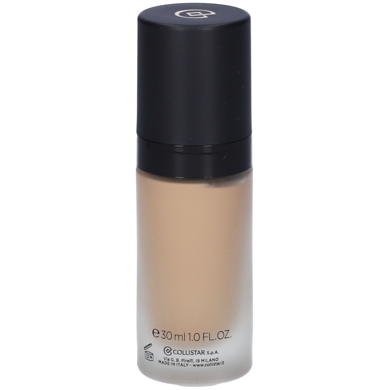 Flacone di fondotinta Collistar Lift HD+ beige dorato, tappo nero. Testo: Lift HD+, Fondotinta, Levigante, Smoothing Lifting Foundation, 30ml.