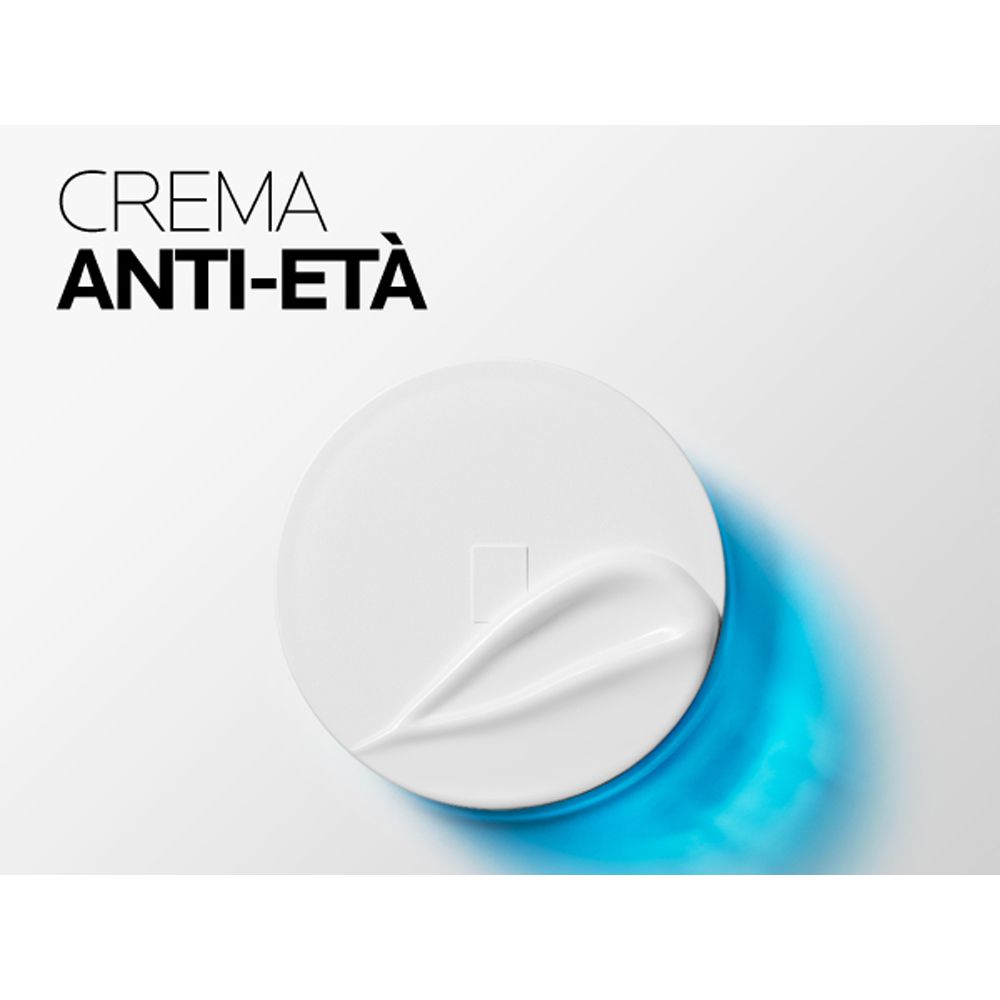 Coperchio bianco con crema. Testo: CREMA ANTI-ETÀ.