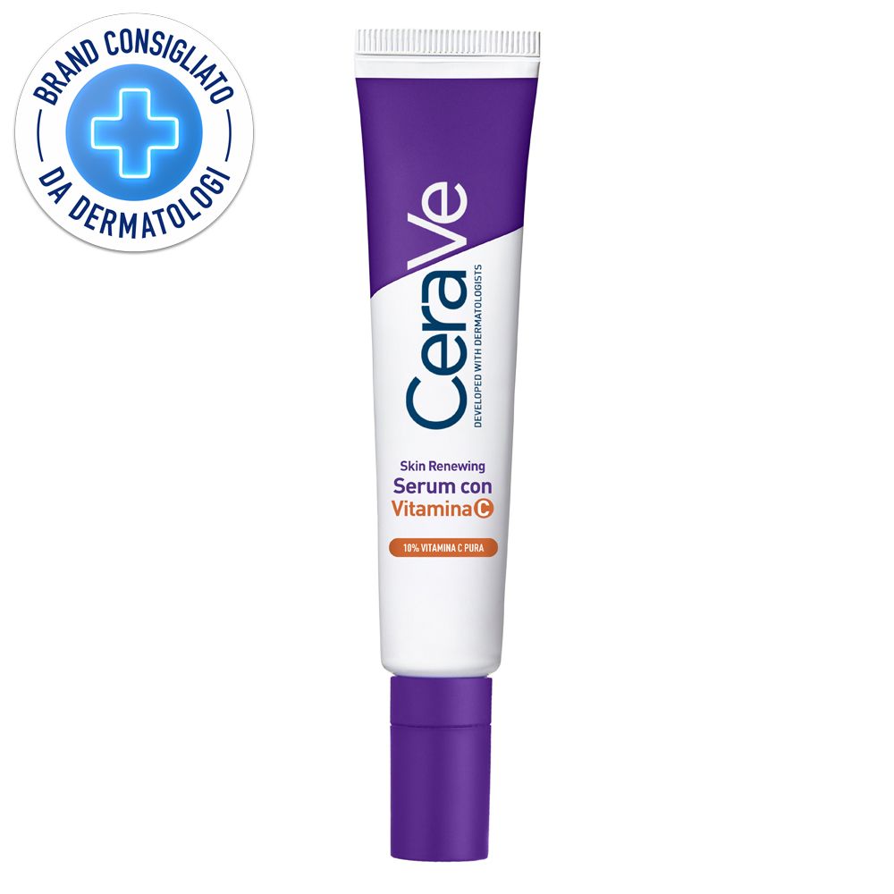 CeraVe Skin Renewing Siero Vitamina C, Con 10% Vitamina C Pura, 3 Ceramidi Essenziali, Acido Ialuronico e Vitamina B5, Per i Primi Segni dell'Età, 30 ml + CRV HYDRATING CLEANSER .67OZ GB FR 20ml GRATIS