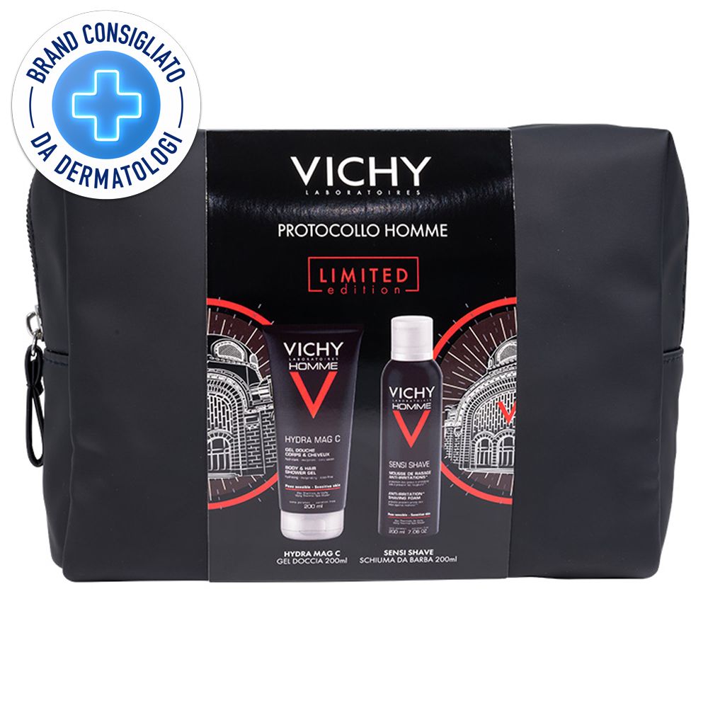 Vichy Pochette Regalo Uomo Hydra Mag C Gel Doccia 200 ml + Sensi Shave Schiuma da Barba 200 ml