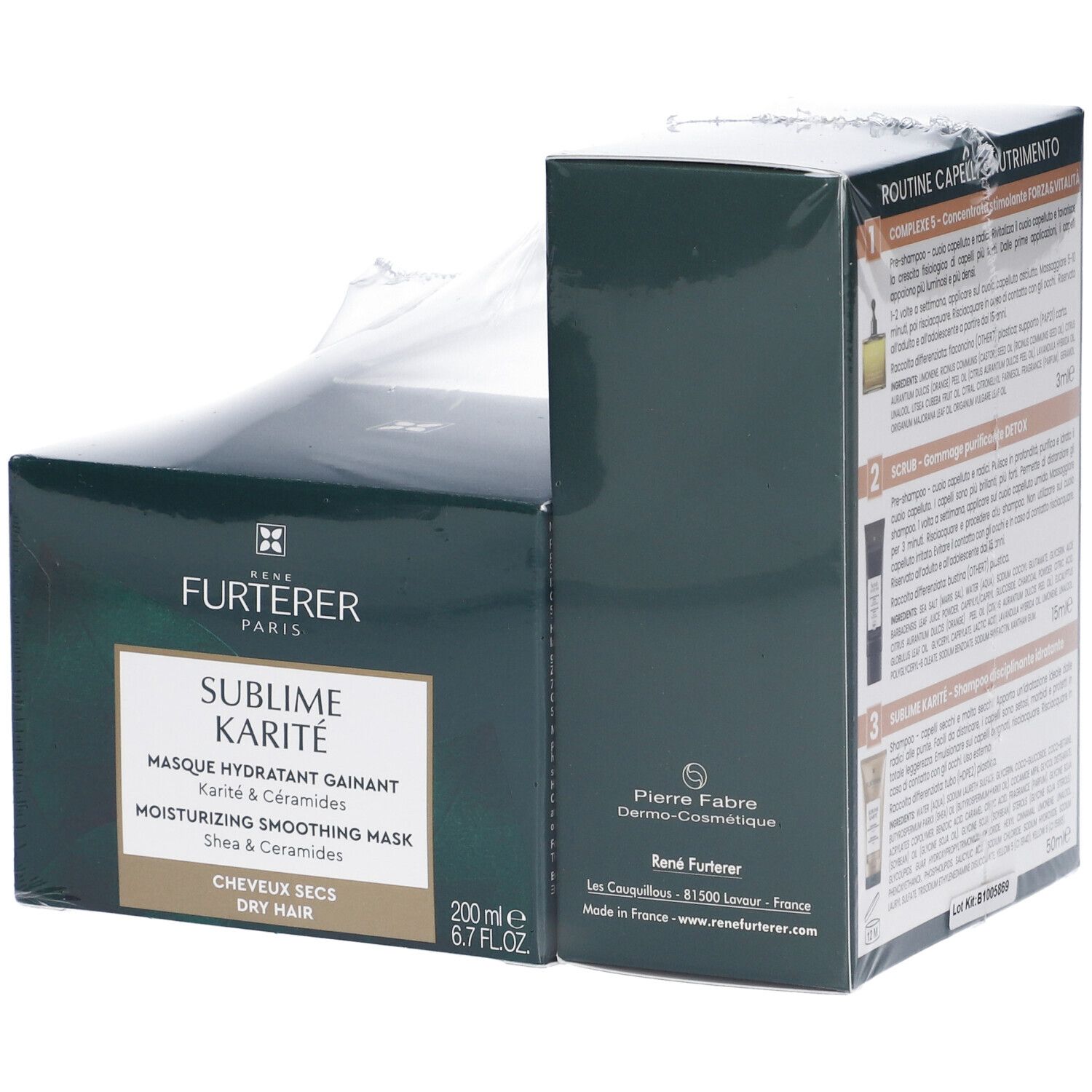 Due scatole, una con "SUBIME KARITE" e "Masque hydratant gainant".