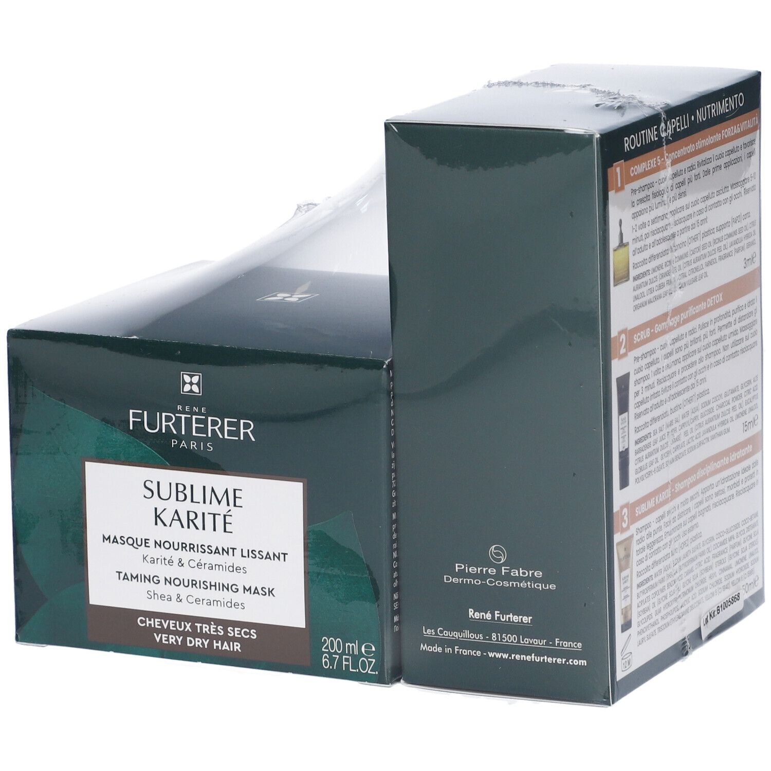 Maschera René Furterer Sublime Karité. Confezione con nome del prodotto e ingredienti.