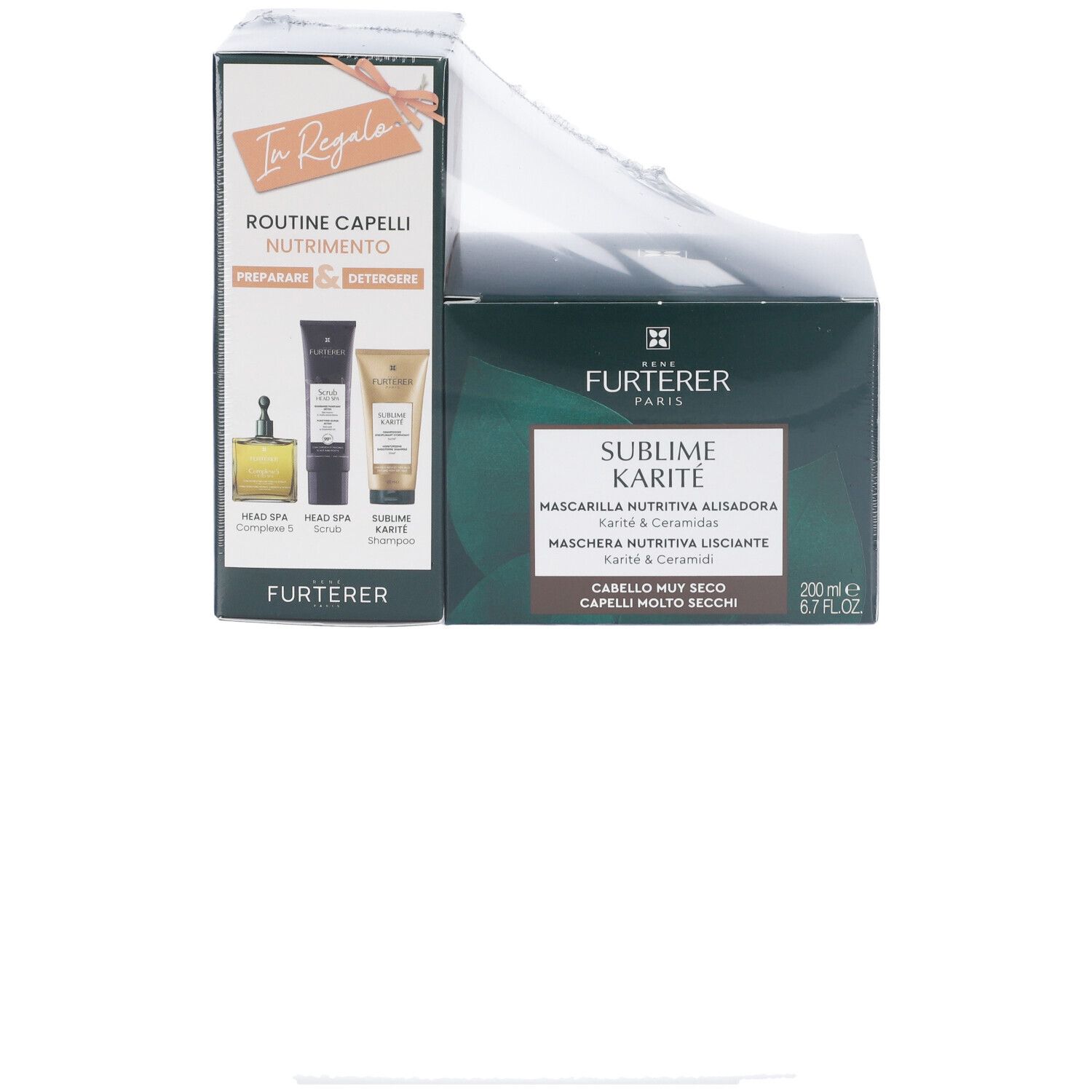 Set regalo René Furterer Sublime Karité. Contiene shampoo, maschera e scrub per il cuoio capelluto.