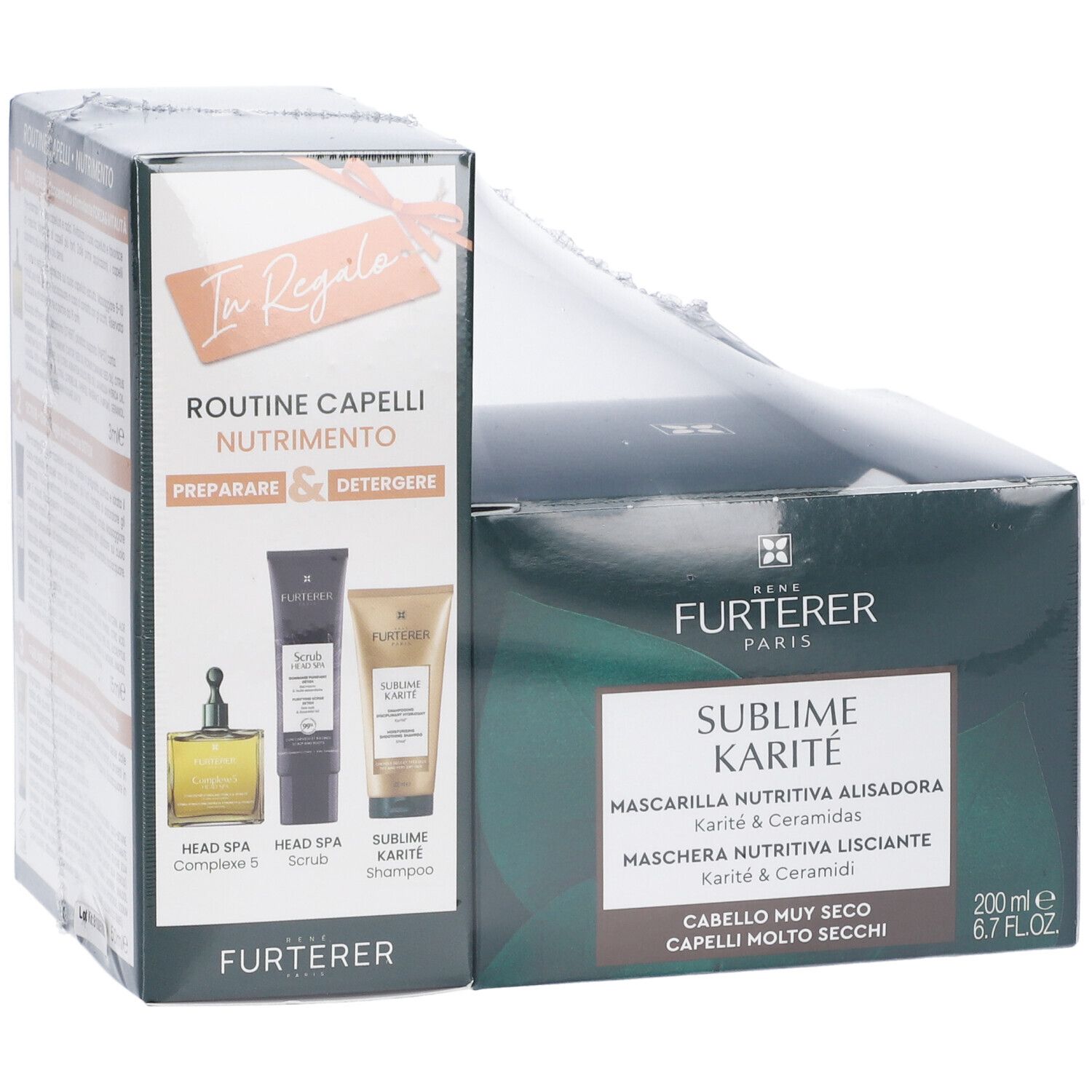 Set regalo René Furterer Sublime Karité. Contiene shampoo, maschera e scrub per il cuoio capelluto.