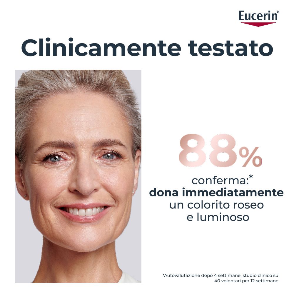 Donna con volto. Testo: Clinicamente testato. 88% confermano: colorito roseo immediato.