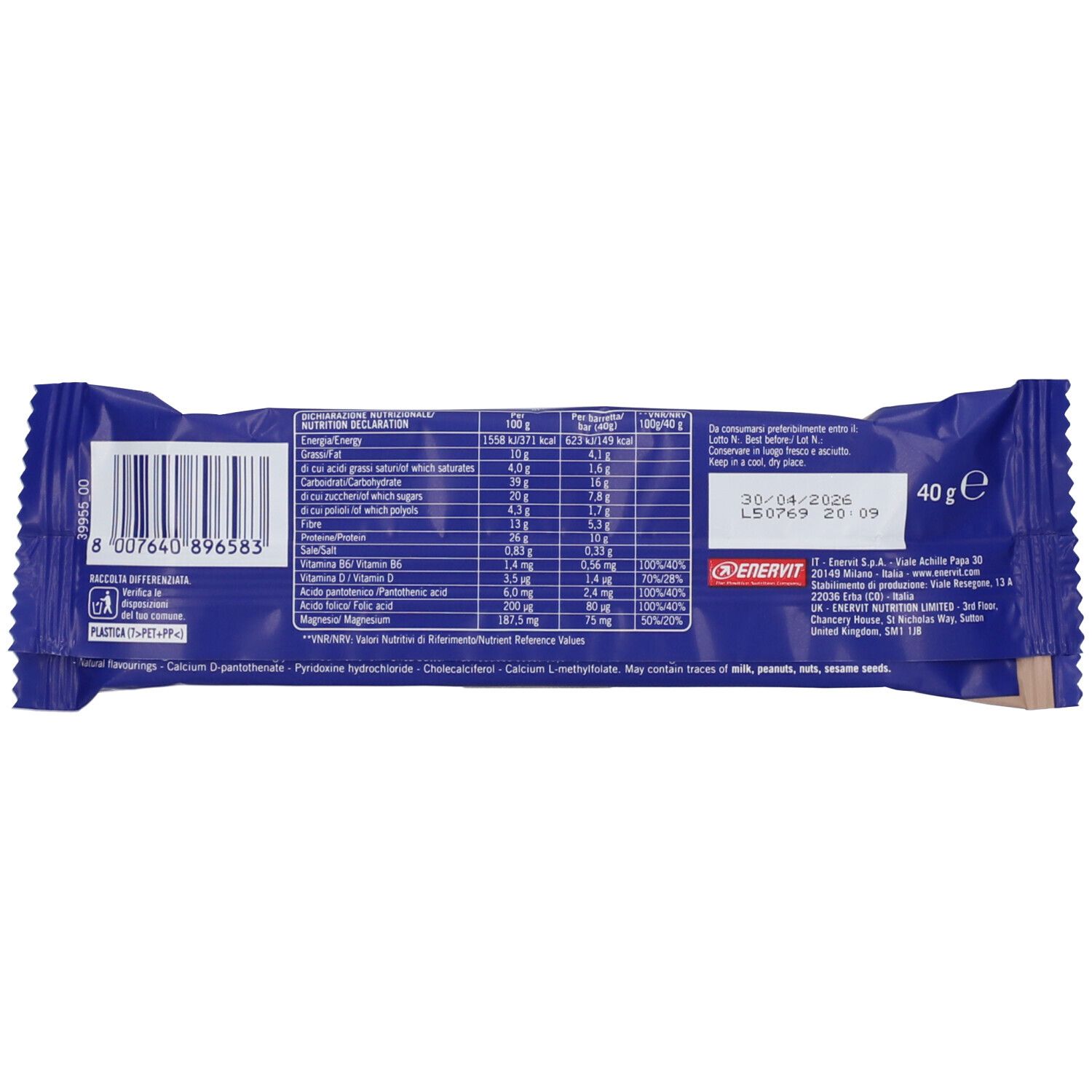 Enervit Protein Bar 26% - Crispy Dark Choco 40g