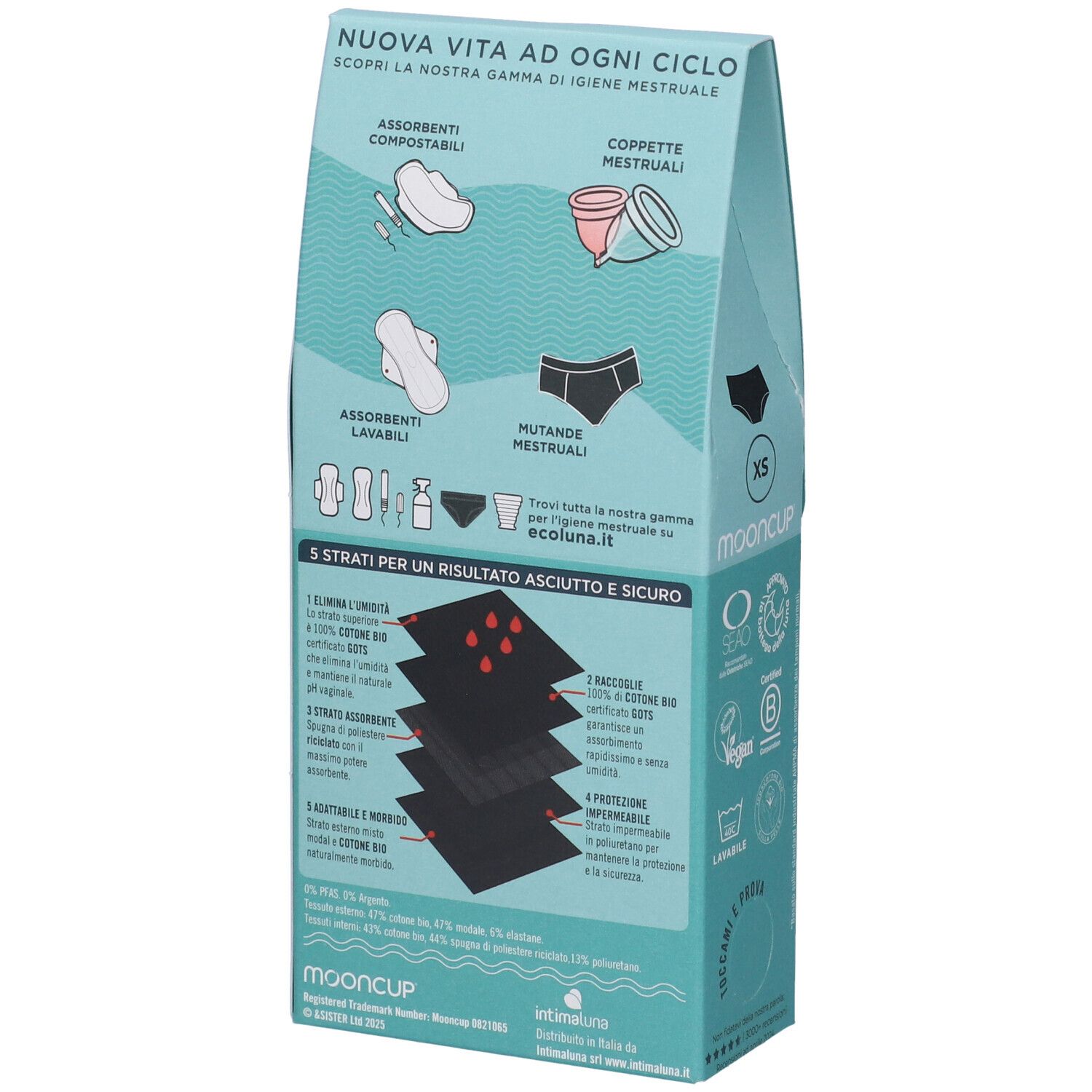 Mooncup Mutanda Mestruale Vita Alta Colore Nero Taglia XS