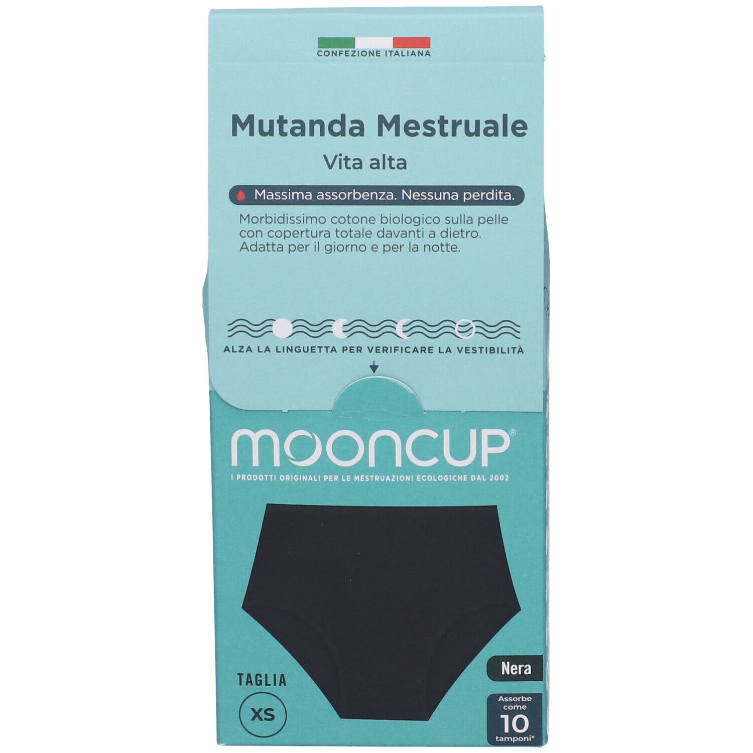 Mooncup Mutanda Mestruale Vita Alta Colore Nero Taglia XS