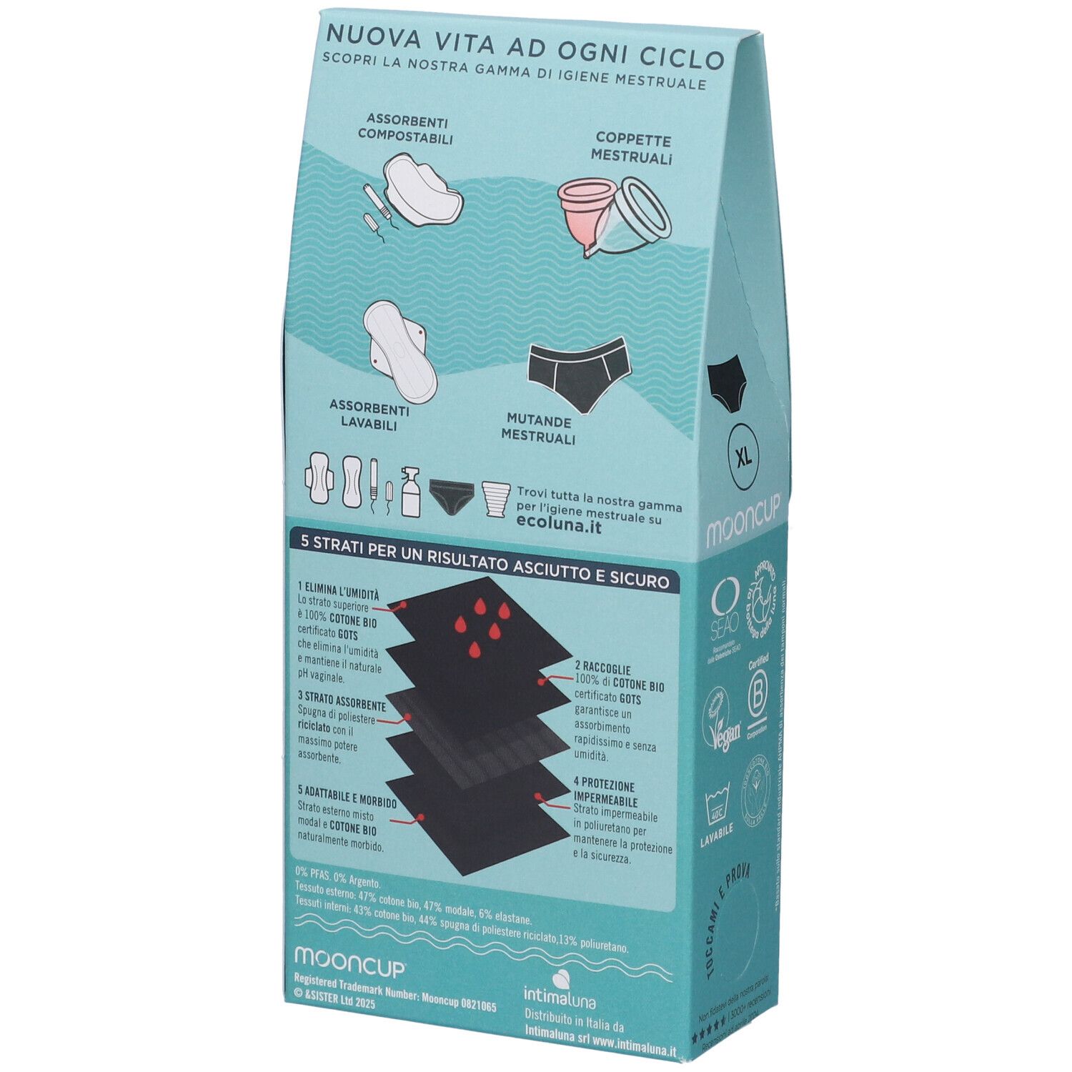 Mooncup Mutanda Mestruale Vita Alta Colore Nero Taglia XL