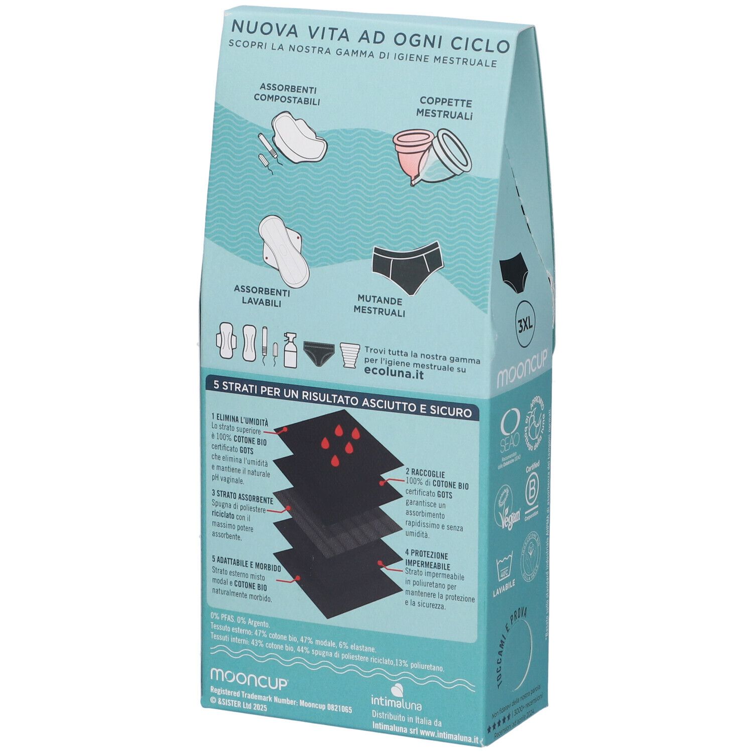 Mooncup Mutanda Mestruale Vita Alta Colore Nero Taglia 3XL