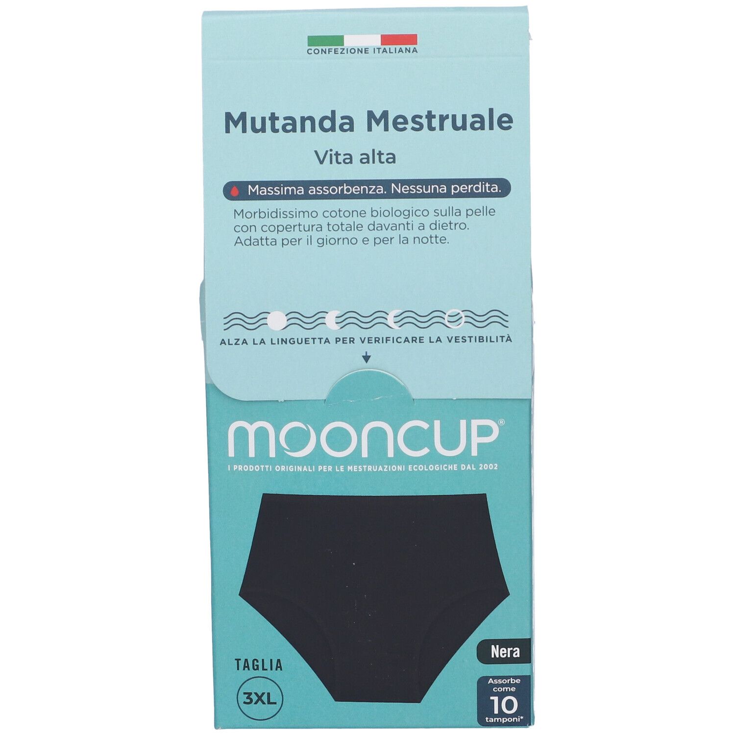 Mooncup Mutanda Mestruale Vita Alta Colore Nero Taglia 3XL