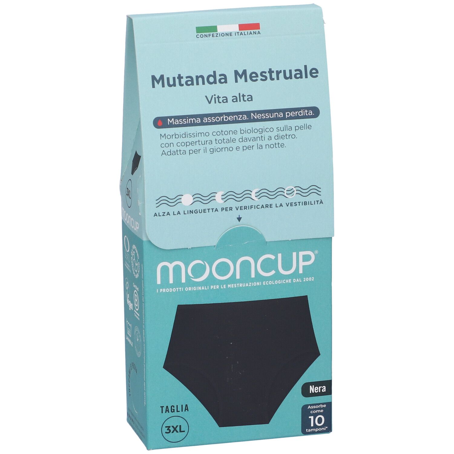 Mooncup Mutanda Mestruale Vita Alta Colore Nero Taglia 3XL
